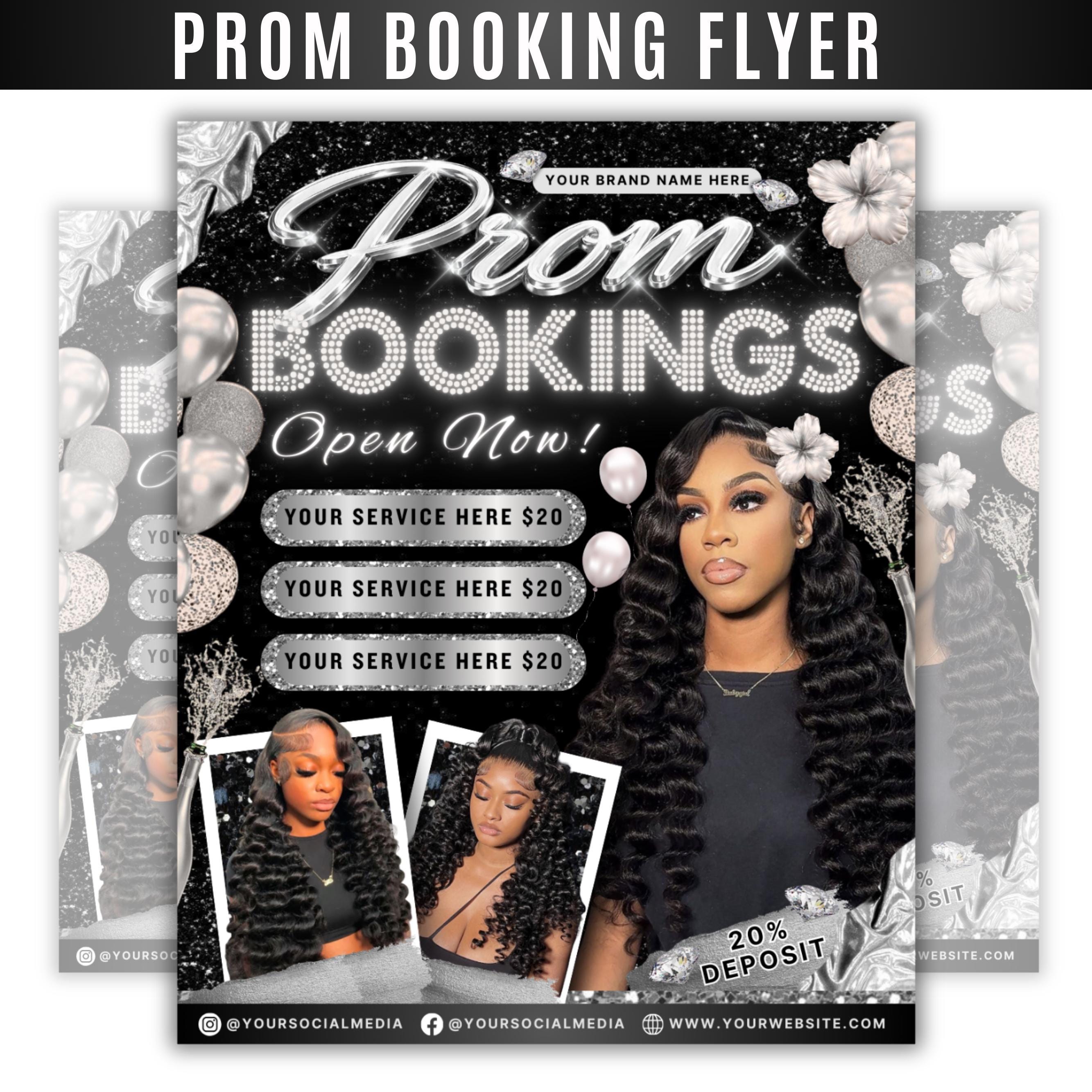 Prom Bookings Flyer, Prom Hair Flyer, Prom Queen MUA Flyer, Prom Sales Flyer, Prom Hairstylist Nails Lashes Makeup BraidsFlyer,MUAFlyerCanva