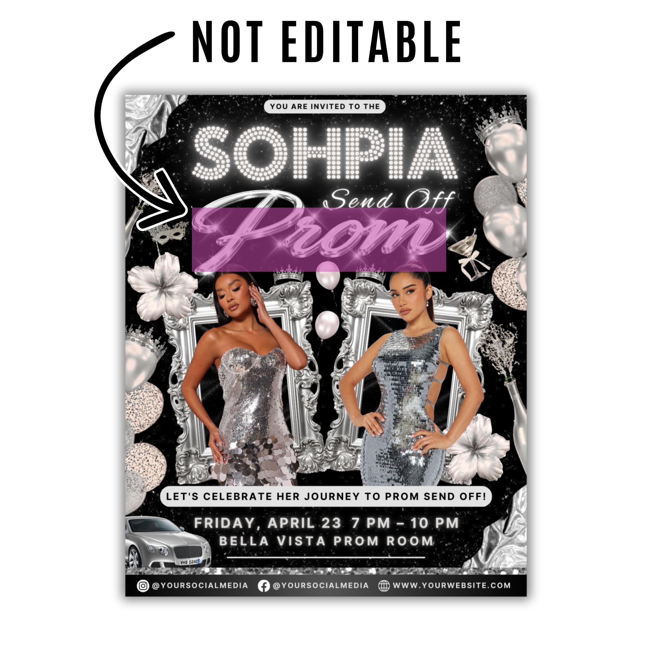 Prom Invitation, Prom Send Off Flyer, Prom Invitation Flyer, Prom Queen Flyer, Prom Sale Flyer, Prom Party Invite, Editable Canva Template