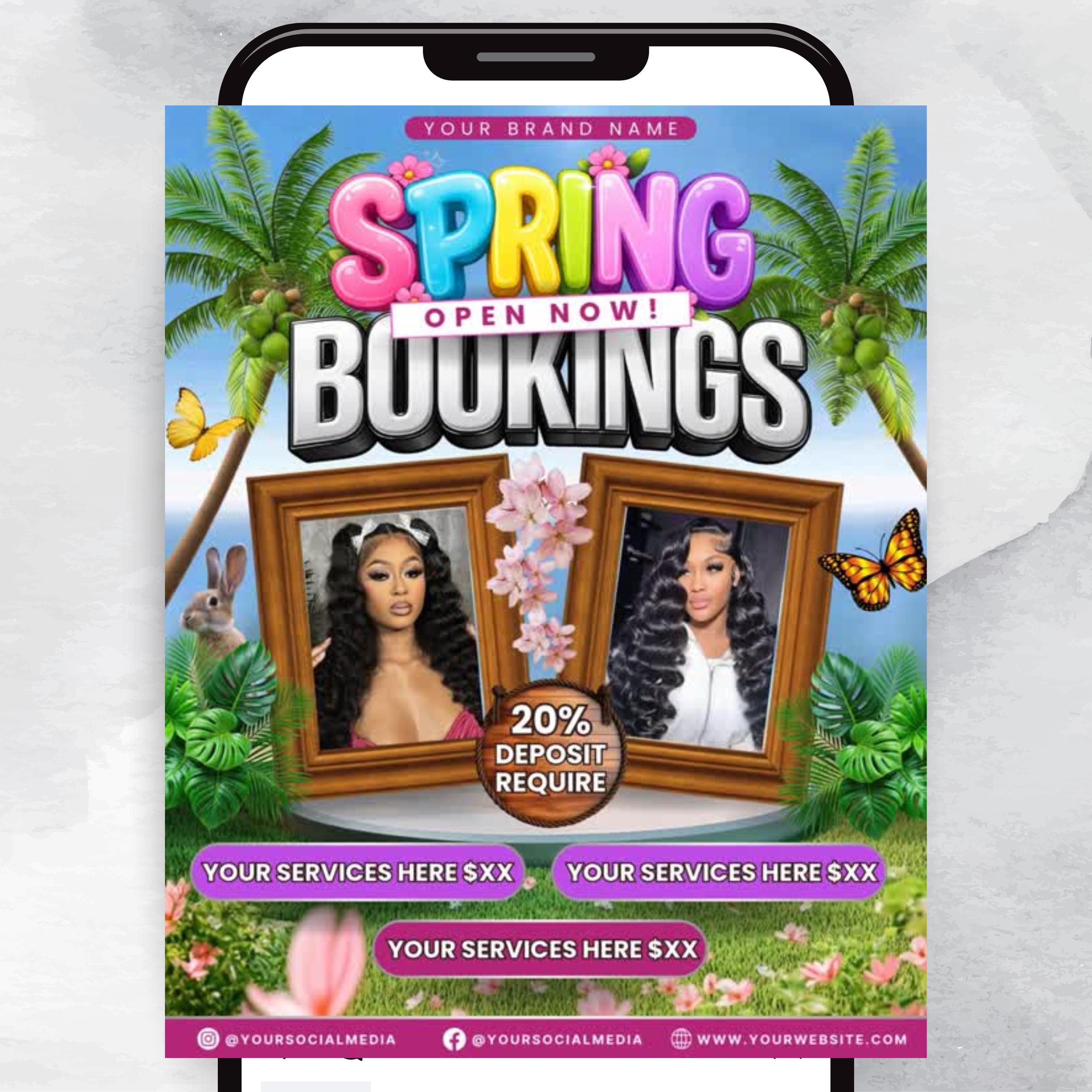Spring Booking Flyer, Spring Discount Booking, Spring Break Sale Flyer, DIY Flyer Template, Spring Flyer, Hair Lash Nail Makeup Braids Wigs