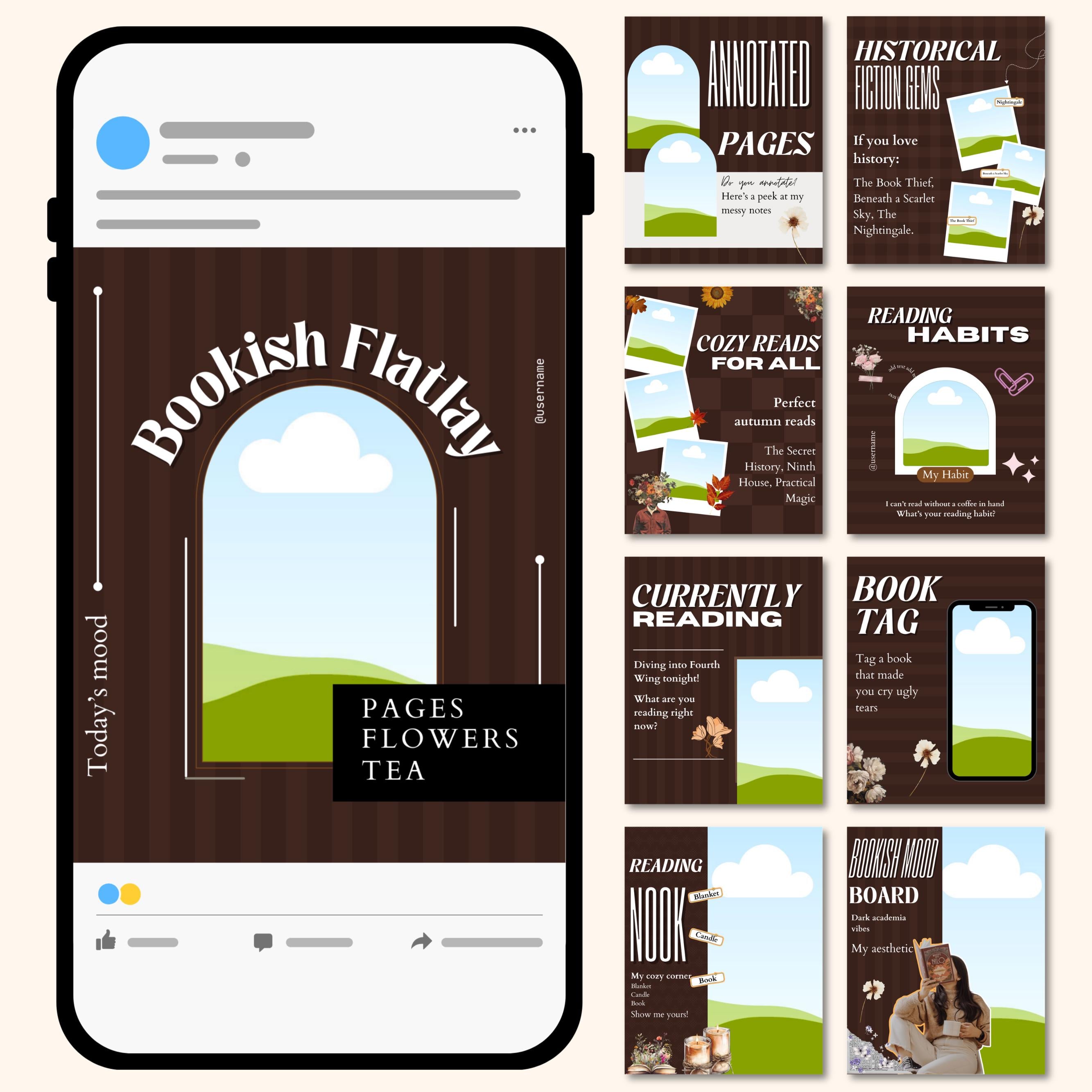 Aesthetic Bookstagram Carousel Template & Booktok Instagram Posts, Cozy Brownish Post for Book Lovers, Authors,Bloggers Social Media Content