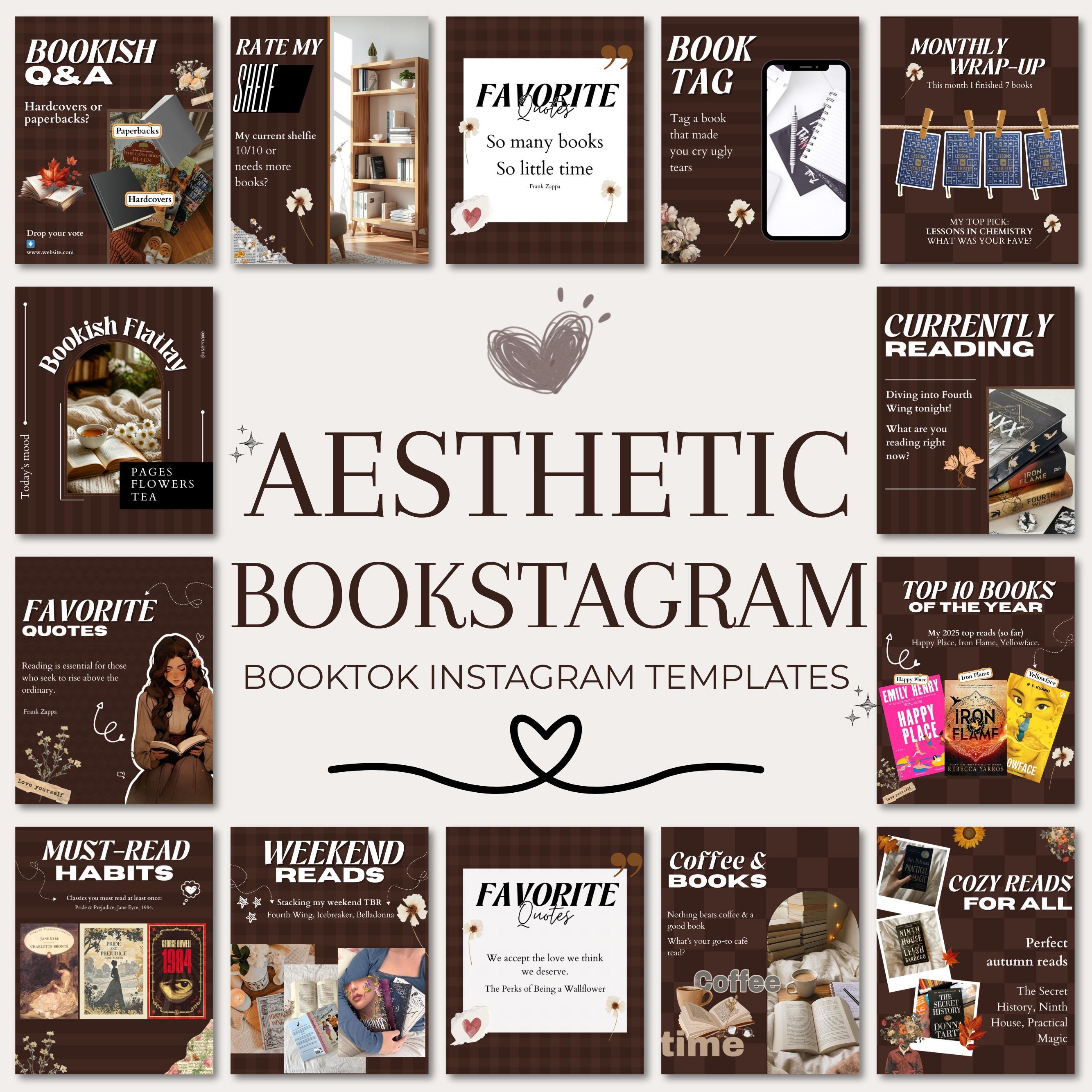 Aesthetic Bookstagram Carousel Template & Booktok Instagram Posts, Cozy Brownish Post for Book Lovers, Authors,Bloggers Social Media Content