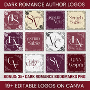 20+ Dark Romance Author Logo Design | Canva DIY Template | Customizable logo design | Gothic romantic pomegranate indie author elegant logo