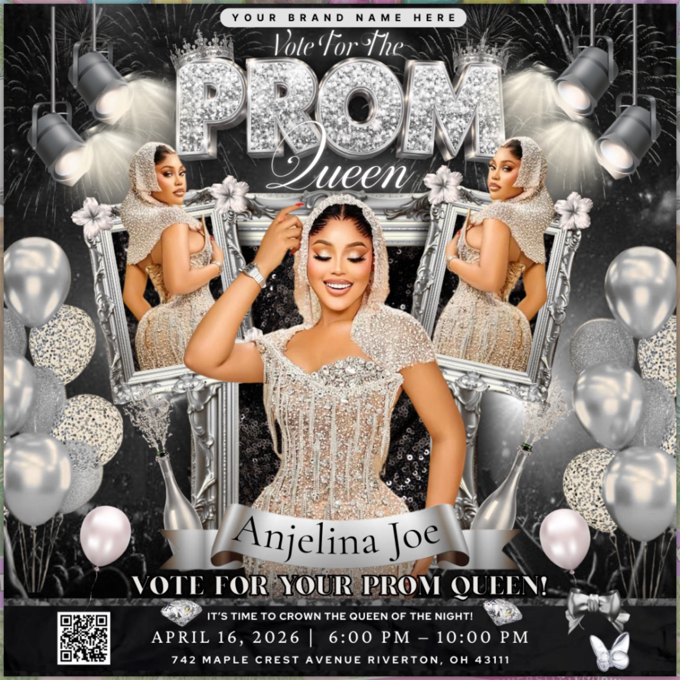 Black and Silver Prom Queen Flyer, Vote for Prom Queen Flyer, Prom Send Off Flyer, Prom Invitation Flyer, Prom Queen Flyer, Canva Template
