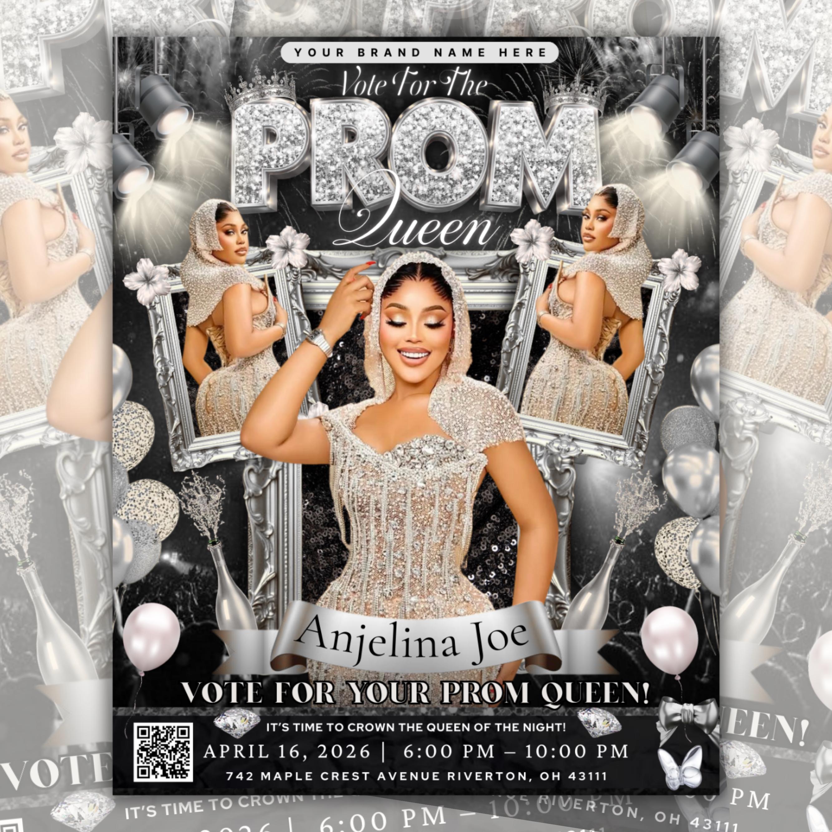Black and Silver Prom Queen Flyer, Vote for Prom Queen Flyer, Prom Send Off Flyer, Prom Invitation Flyer, Prom Queen Flyer, Canva Template