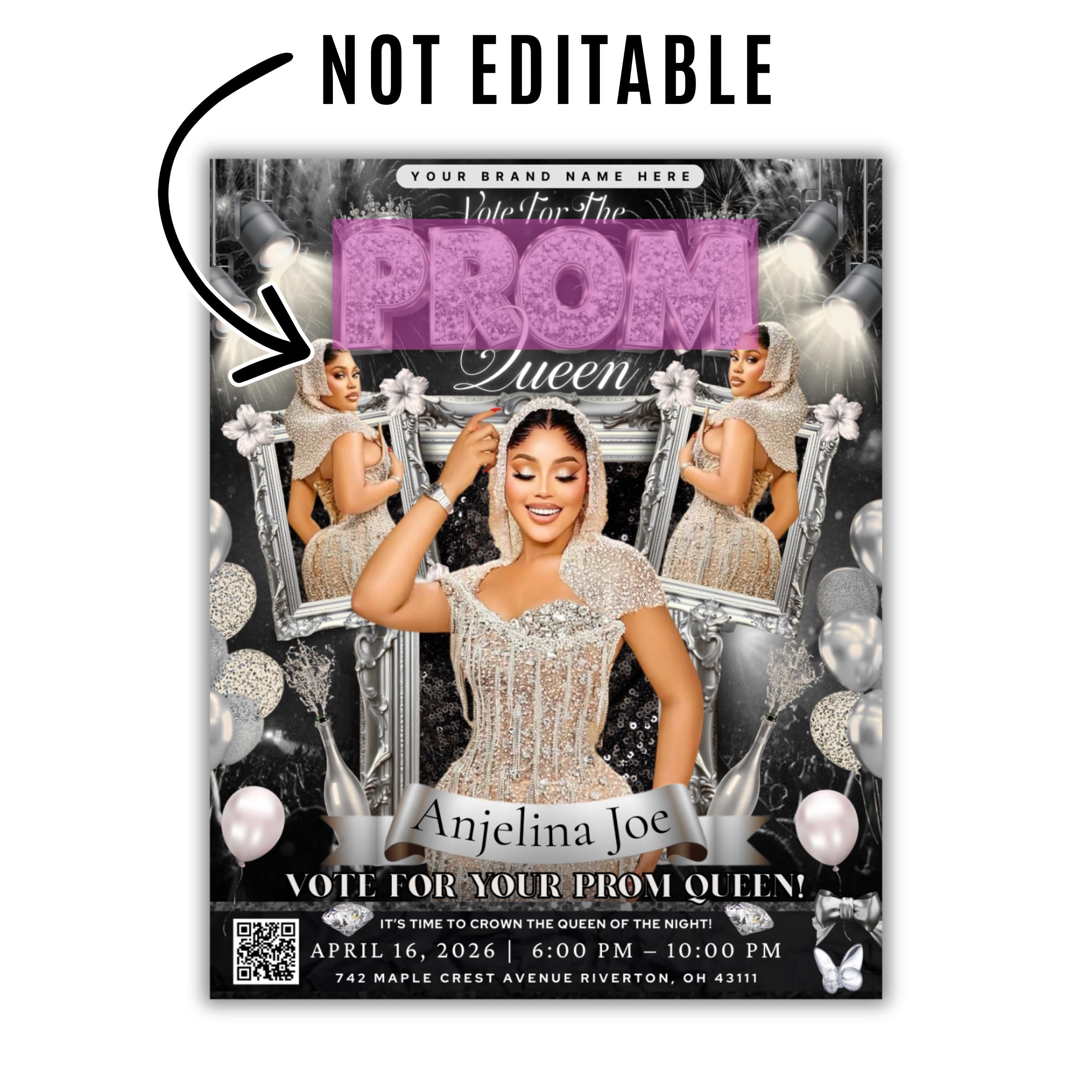 Black and Silver Prom Queen Flyer, Vote for Prom Queen Flyer, Prom Send Off Flyer, Prom Invitation Flyer, Prom Queen Flyer, Canva Template