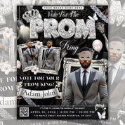 Black and Silver Prom King Flyer, Vote for Prom King Flyer, Prom Send Off Flyer, Prom Invitation Flyer, Prom King Flyer, Canva Template