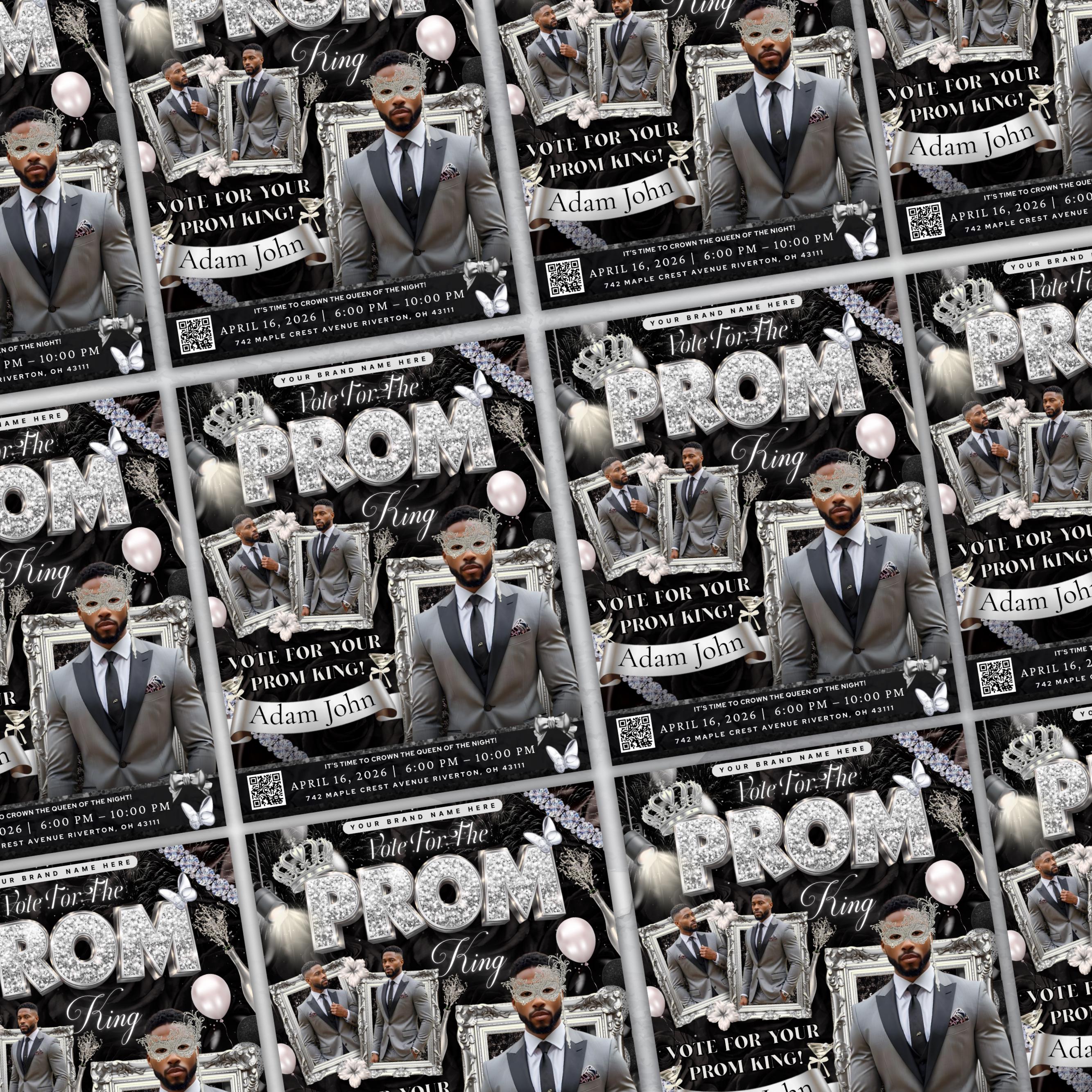 Black and Silver Prom King Flyer, Vote for Prom King Flyer, Prom Send Off Flyer, Prom Invitation Flyer, Prom King Flyer, Canva Template