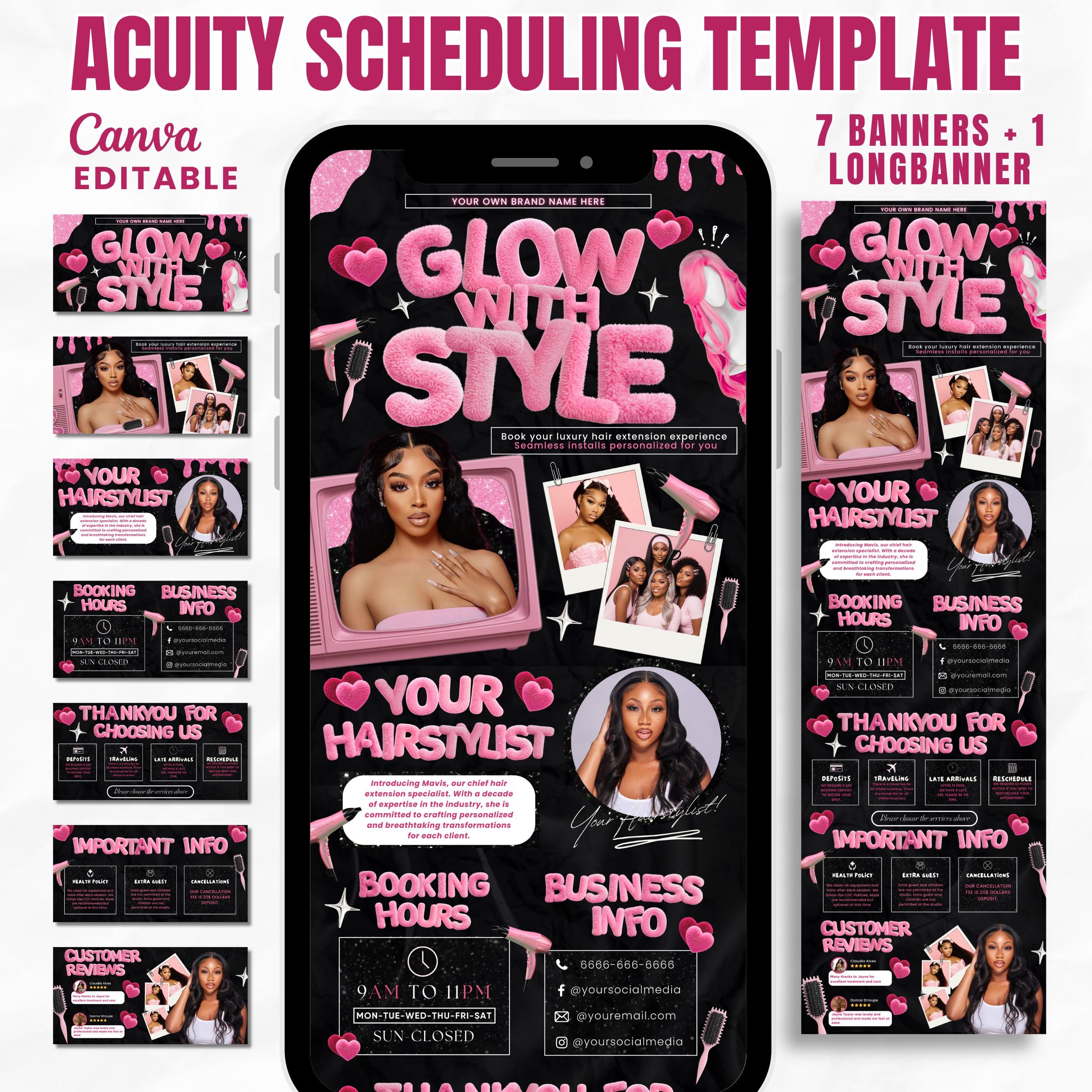 Black and Pink Acuity Scheduling Template for Hair Stylists, Lash Techs and MUAs, Hairstylist Scheduling Website, DIY Booking Site Canva