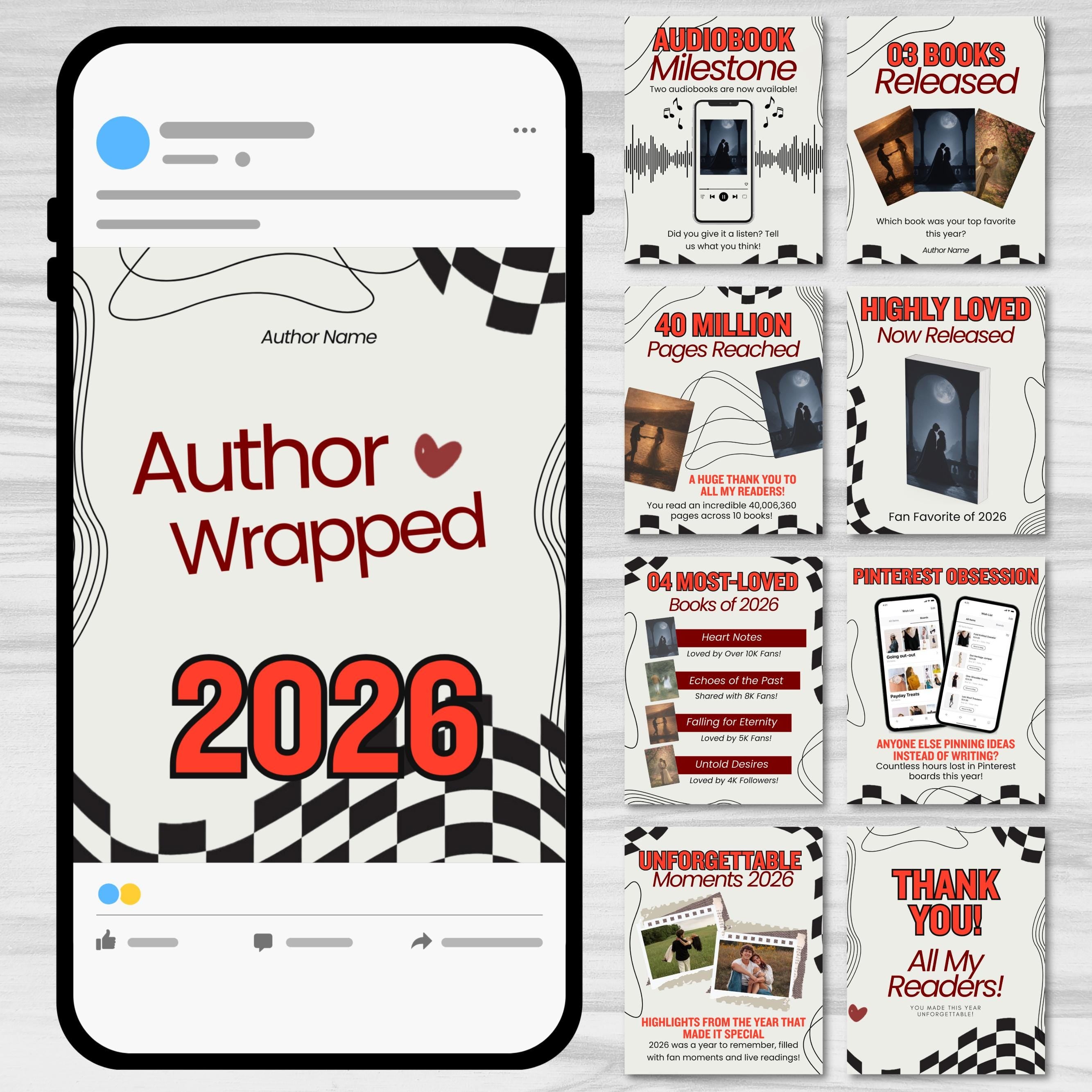 Bookstagram Monthly Wrap Up Template, Author Wrap Up Instagram poste, Book Marketing Canva Templates, Author Engagement, Romance Author Post