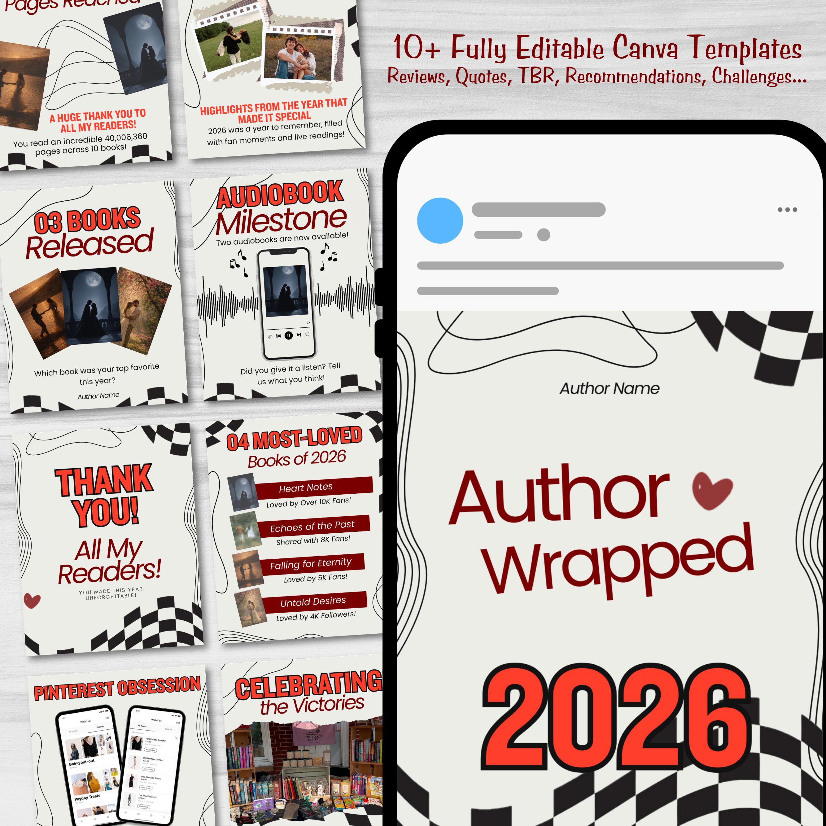 Bookstagram Monthly Wrap Up Template, Author Wrap Up Instagram poste, Book Marketing Canva Templates, Author Engagement, Romance Author Post