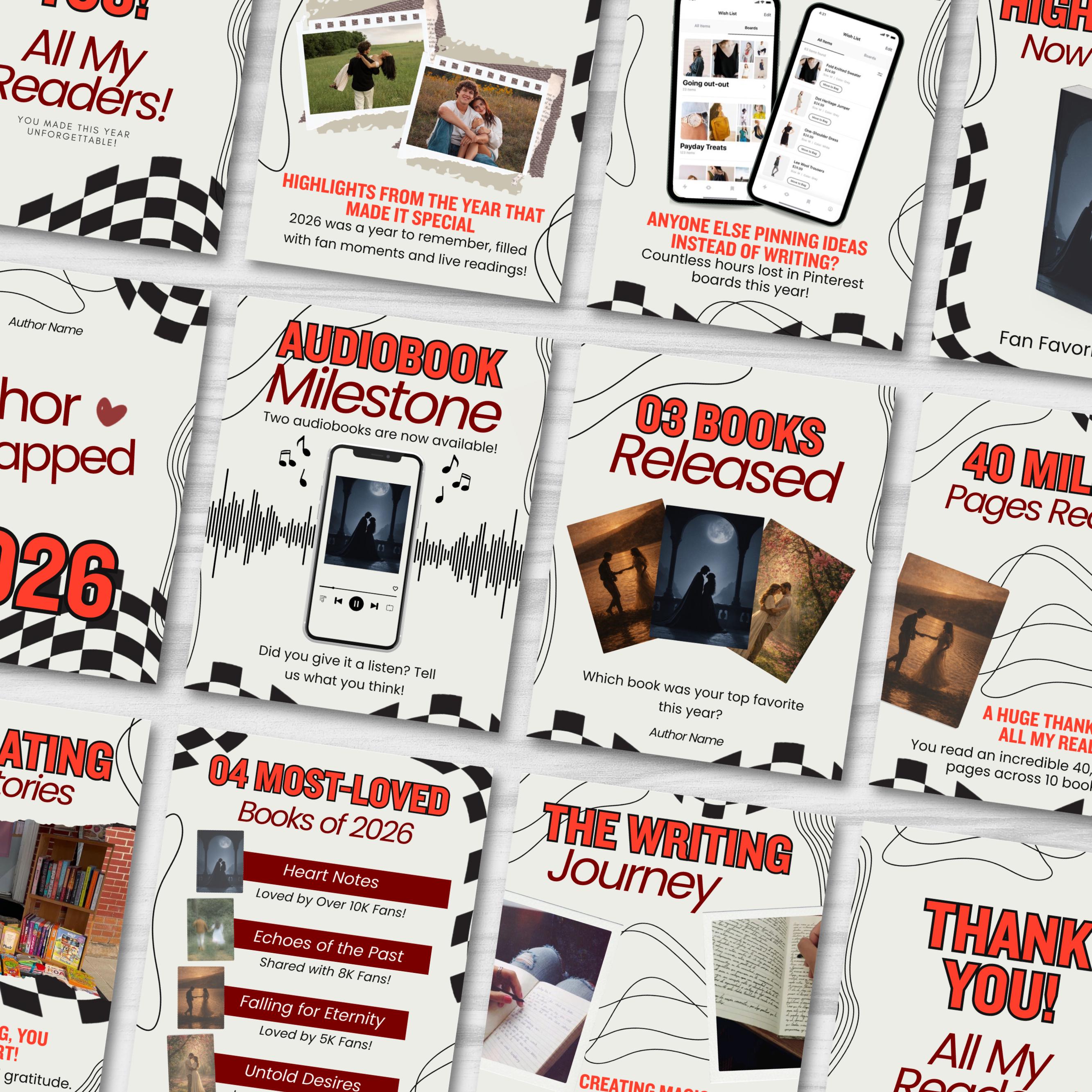 Bookstagram Monthly Wrap Up Template, Author Wrap Up Instagram poste, Book Marketing Canva Templates, Author Engagement, Romance Author Post