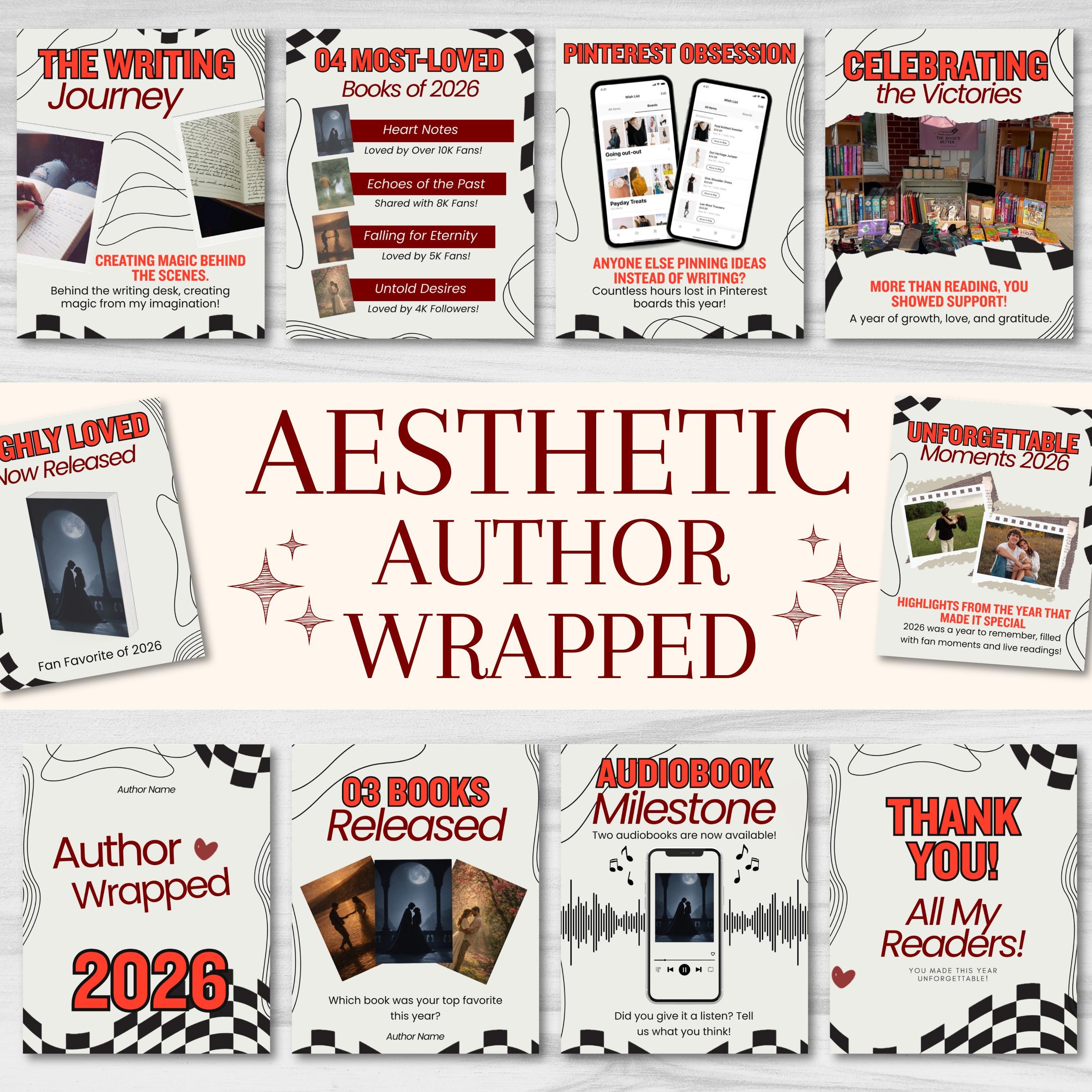 Bookstagram Monthly Wrap Up Template, Author Wrap Up Instagram poste, Book Marketing Canva Templates, Author Engagement, Romance Author Post