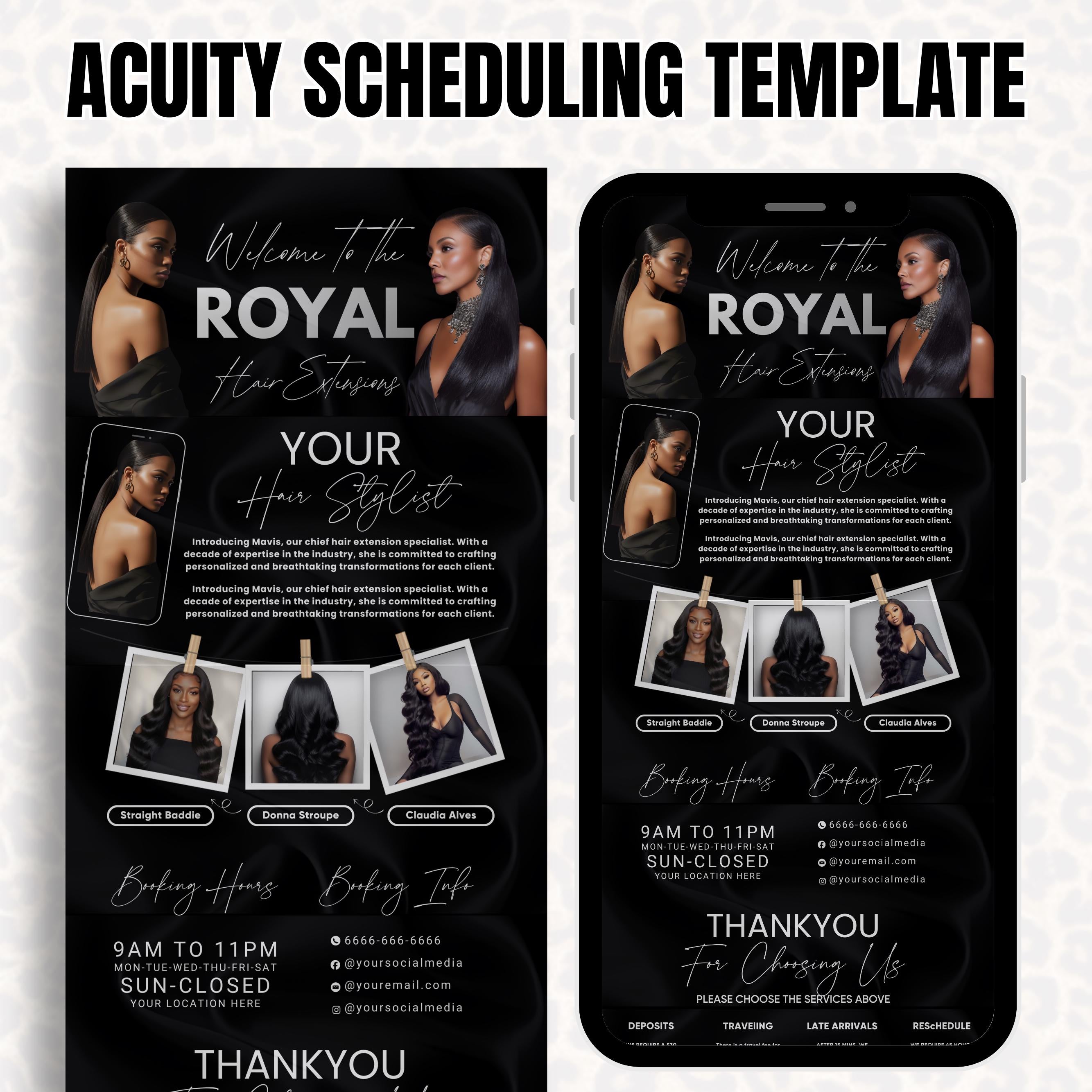 Dark Acuity Scheduling Template for Hair Stylists, Lash Techs and MUAs, Hairstylist Scheduling Website, DIY Booking Site Canva