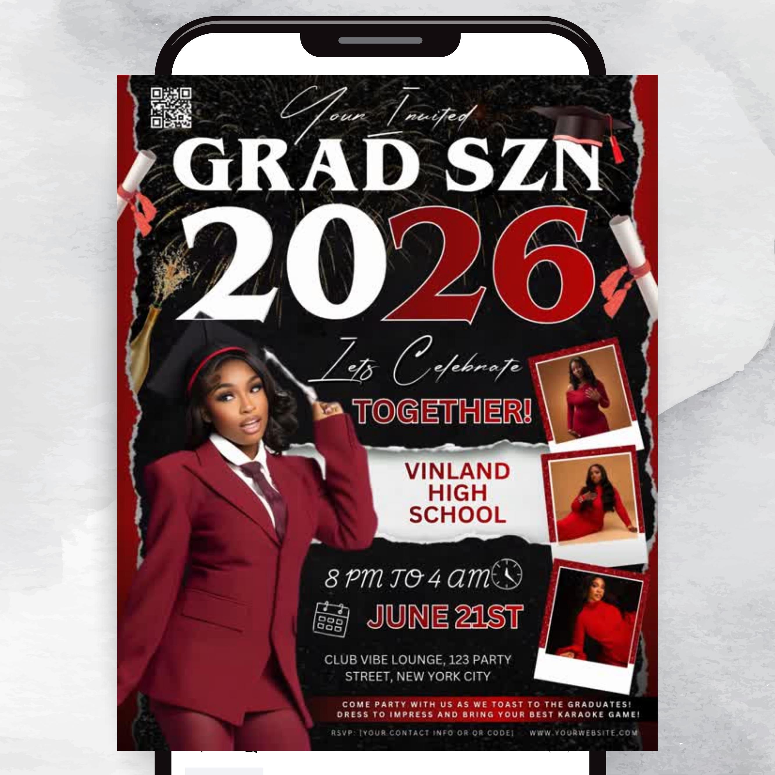 Graduation Party Flyer, Grad Szn Invitation, Class of 2026, Grad Party Invite, Grad Night Club Flyer, Diy Flyer, Grad Celebration Template