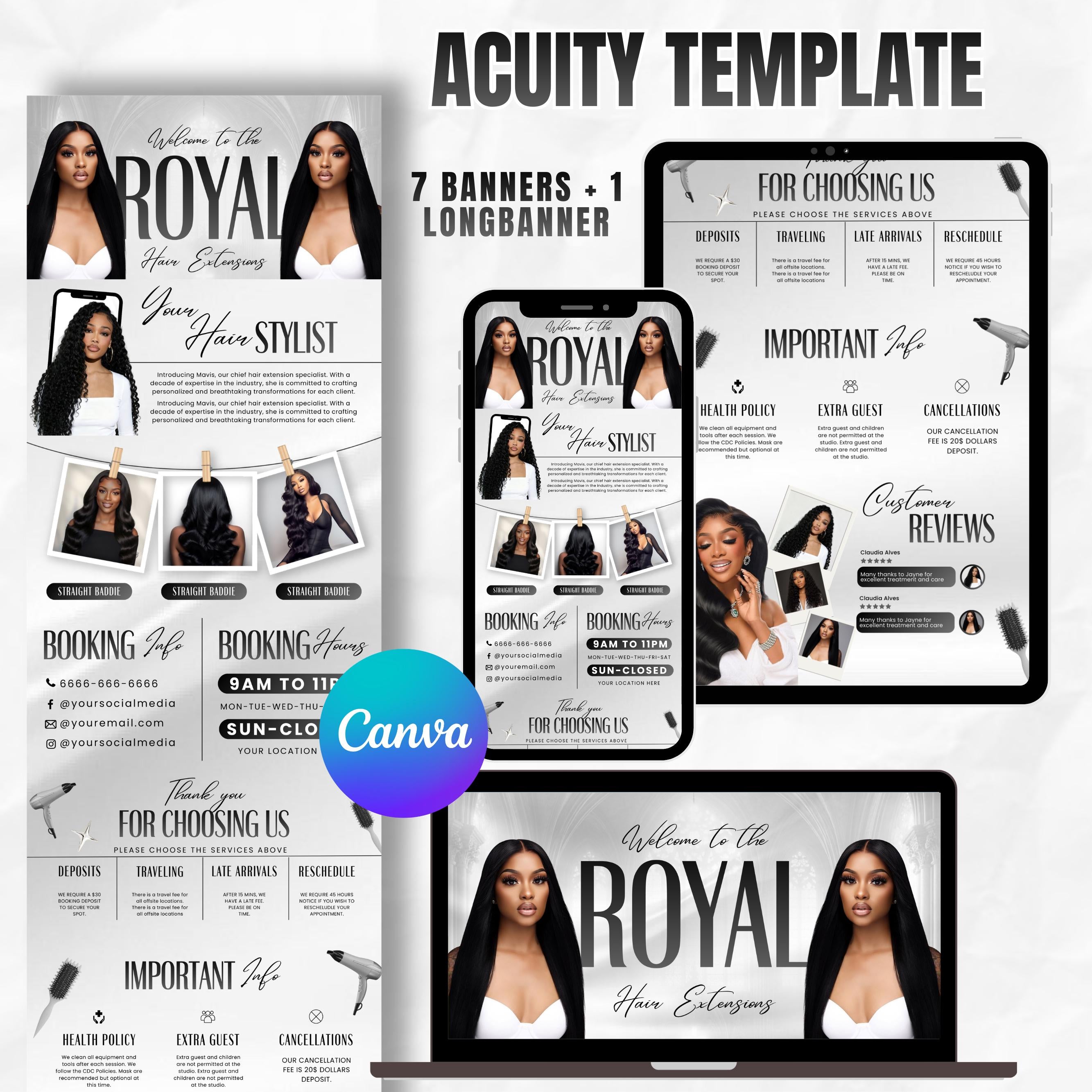 Acuity Scheduling Template For Hair Lash Nail Makeup Website Banners, Black & White Acuity Scheduling HairStylists MUA Booking CanvaTemplate