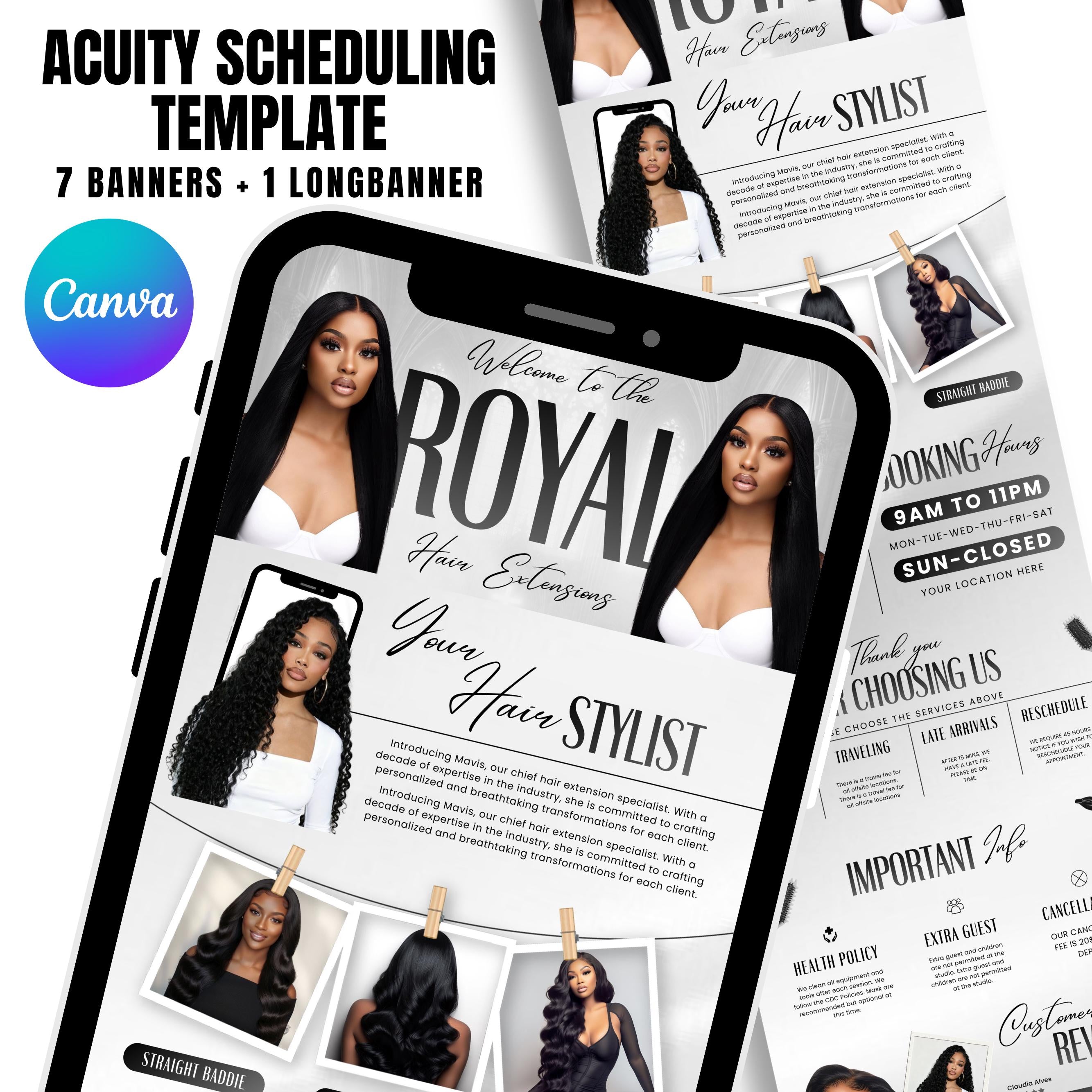 Acuity Scheduling Template For Hair Lash Nail Makeup Website Banners, Black & White Acuity Scheduling HairStylists MUA Booking CanvaTemplate