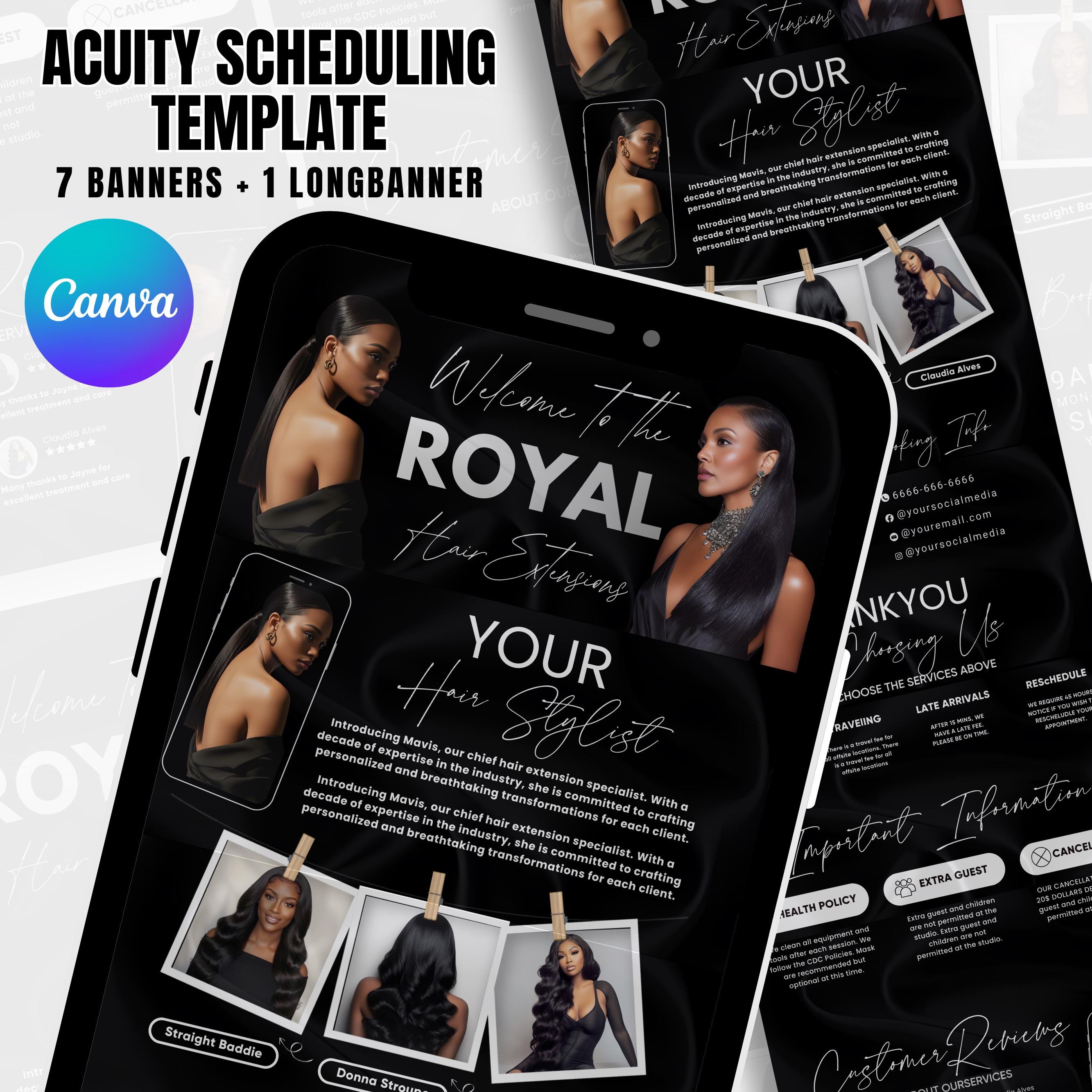 Dark Acuity Scheduling Template for Hair Stylists, Lash Techs and MUAs, Hairstylist Scheduling Website, DIY Booking Site Canva