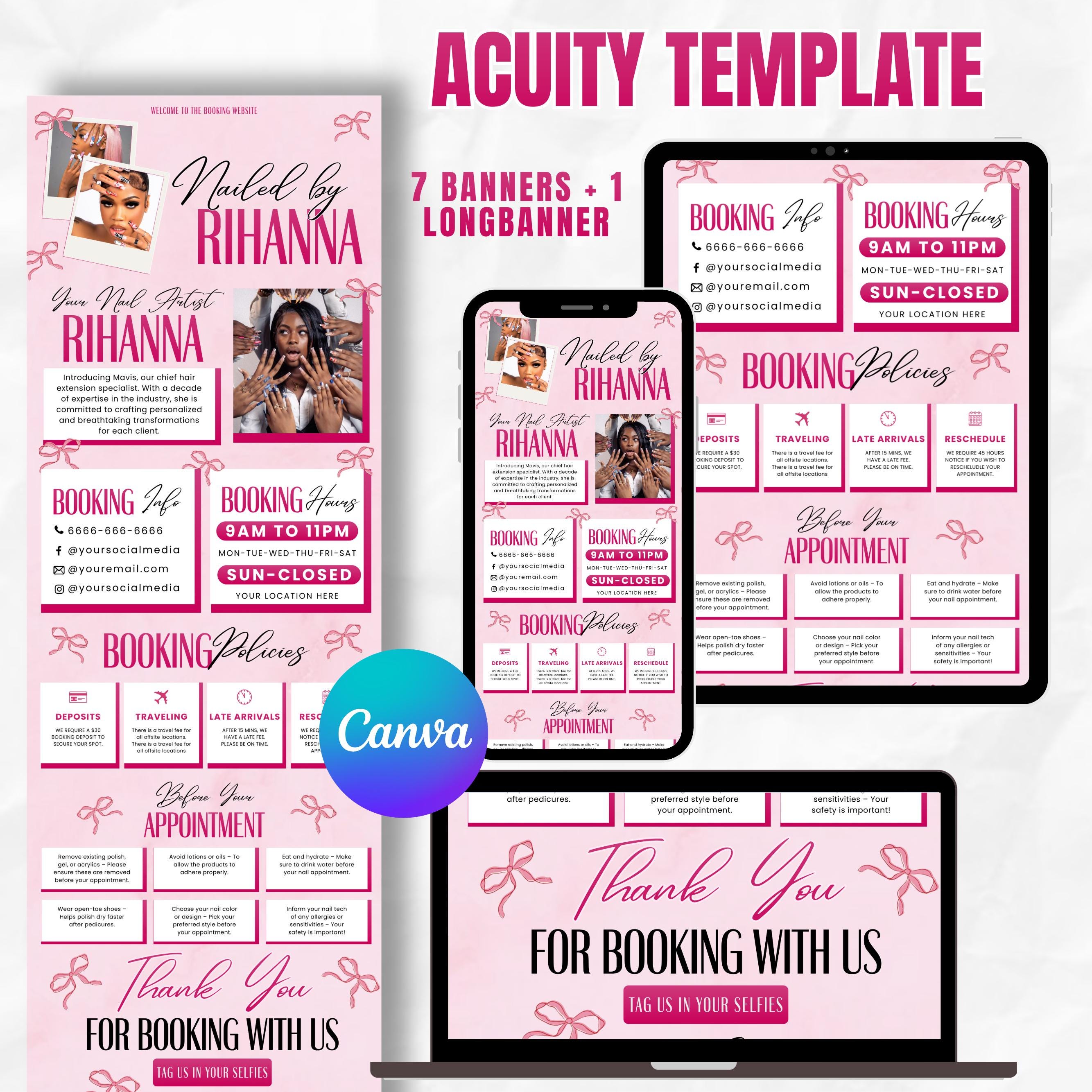 Pink Acuity Scheduling Template for Hair Stylists, Lash Techs and MUAs, Pinkish Hairstylist Scheduling Website, DIY Booking Site Canva