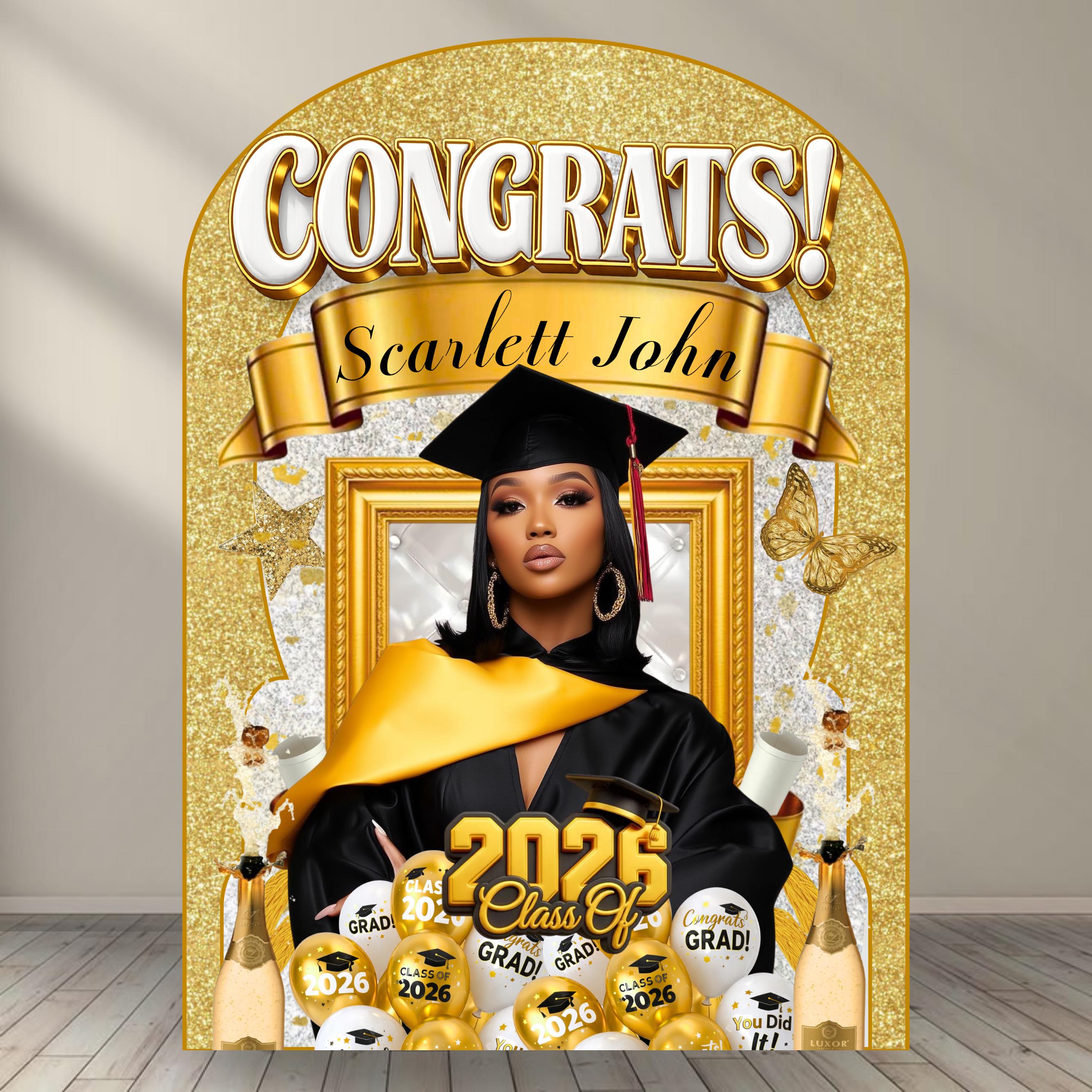 Custom Graduation Decor Bundle, Grad Entrance Arch, Congrats Grad Banner, Grad Name Cutout, Hat Arch Wall,Class of 2025 Floor Wrap Decor Set