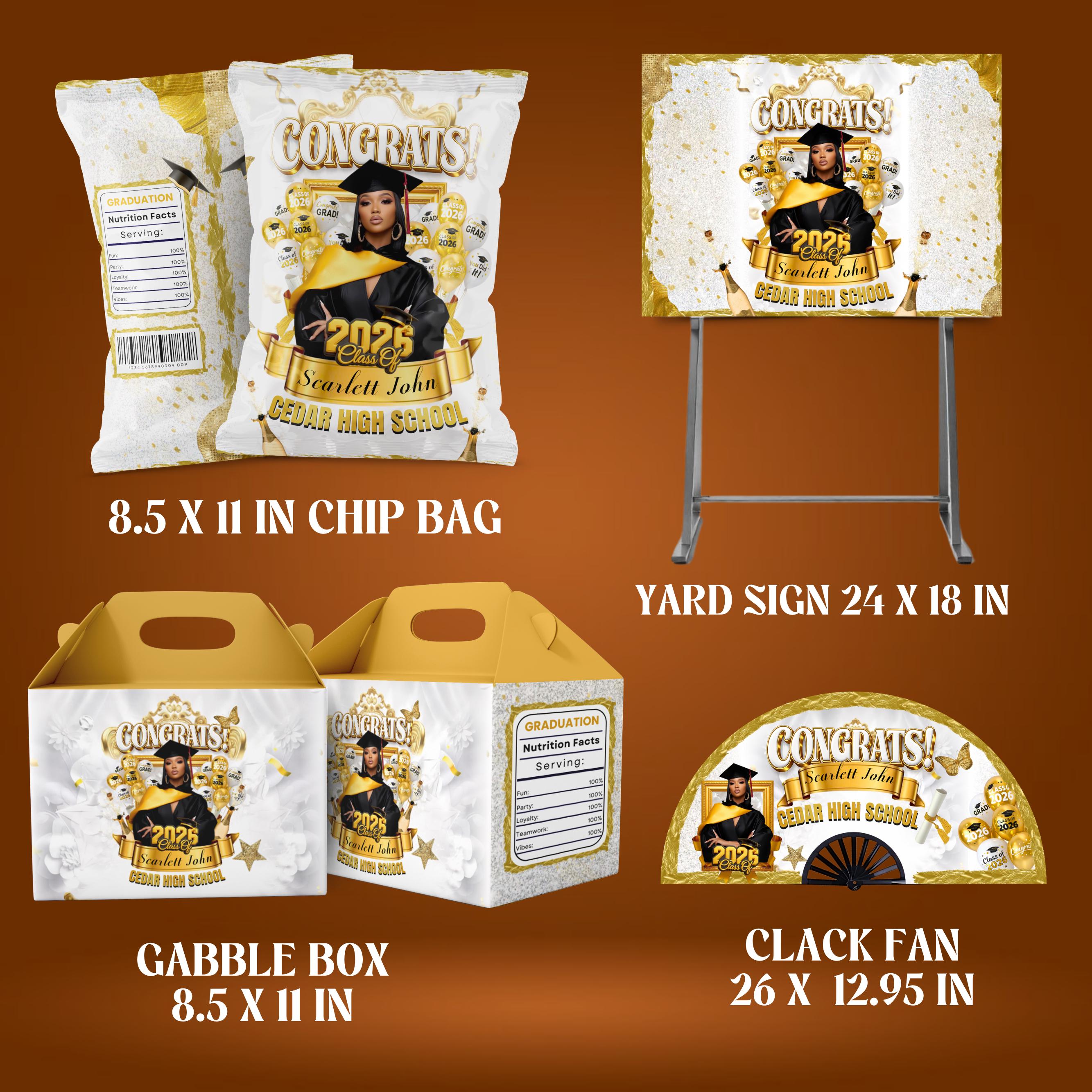 Graduation Party Favor Bundle, Class of 2026 Treat bundle, Graduation Treats Design,Party Favor Custom Water Labels, Chip Bag