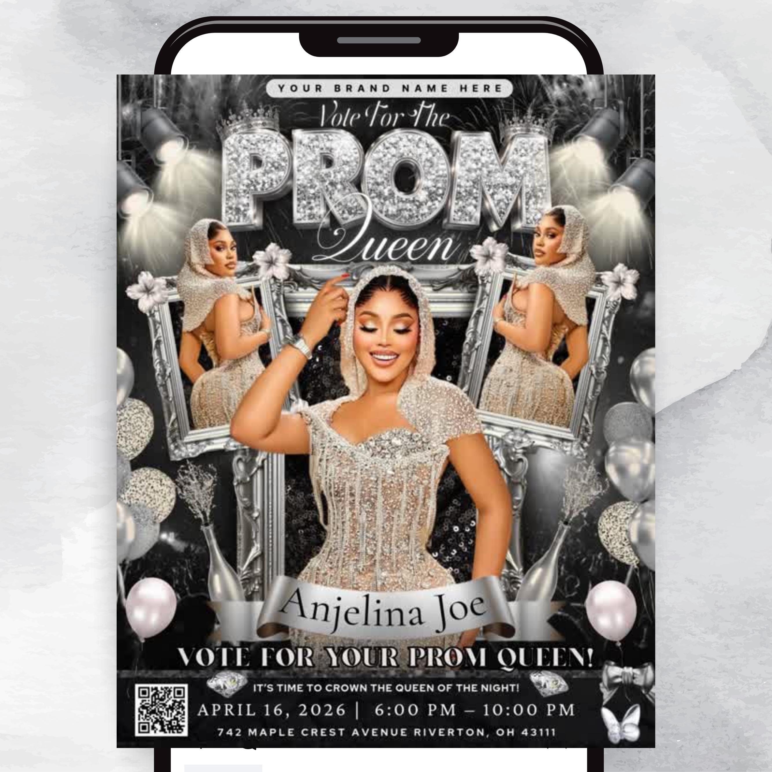 Black and Silver Prom Queen Flyer, Vote for Prom Queen Flyer, Prom Send Off Flyer, Prom Invitation Flyer, Prom Queen Flyer, Canva Template