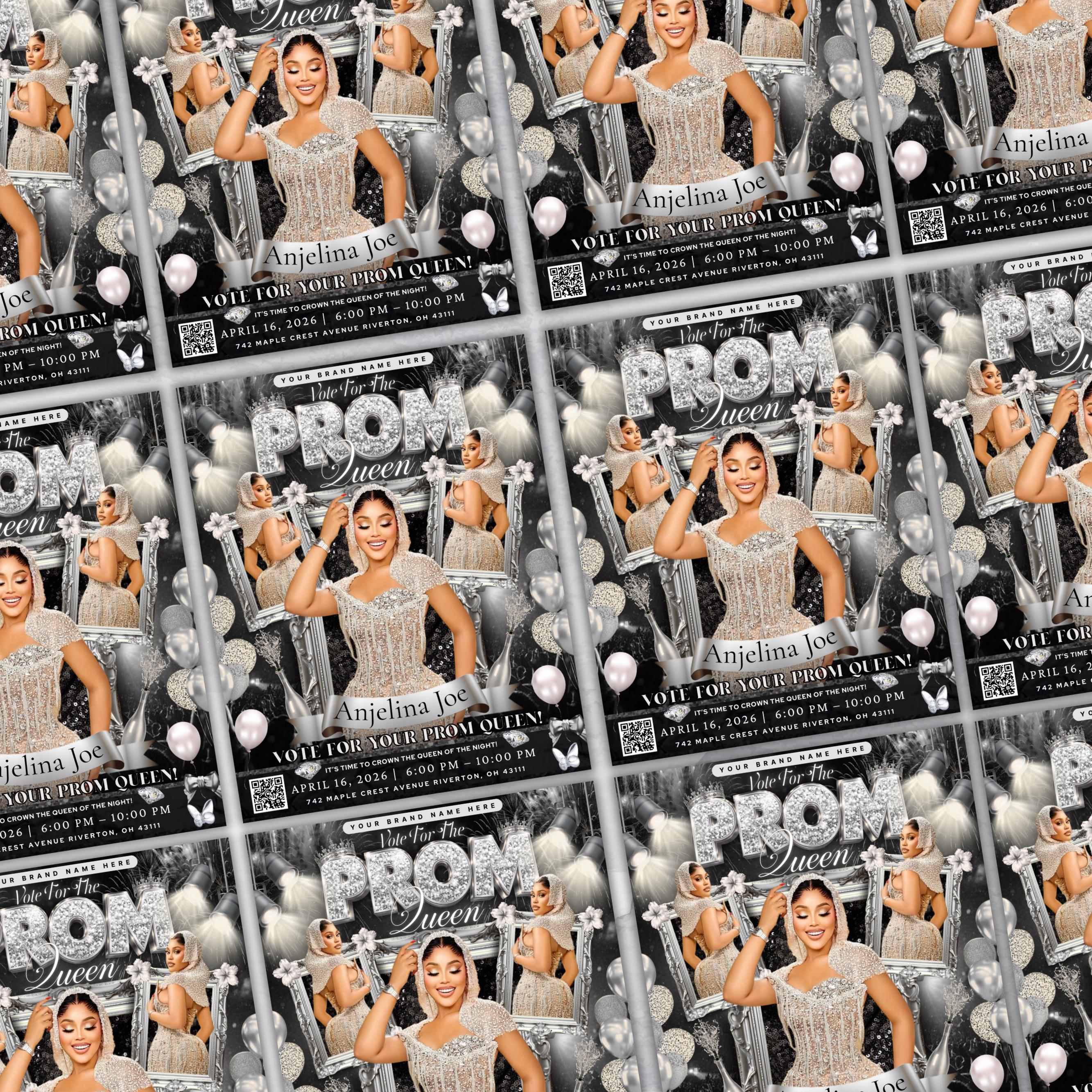 Black and Silver Prom Queen Flyer, Vote for Prom Queen Flyer, Prom Send Off Flyer, Prom Invitation Flyer, Prom Queen Flyer, Canva Template