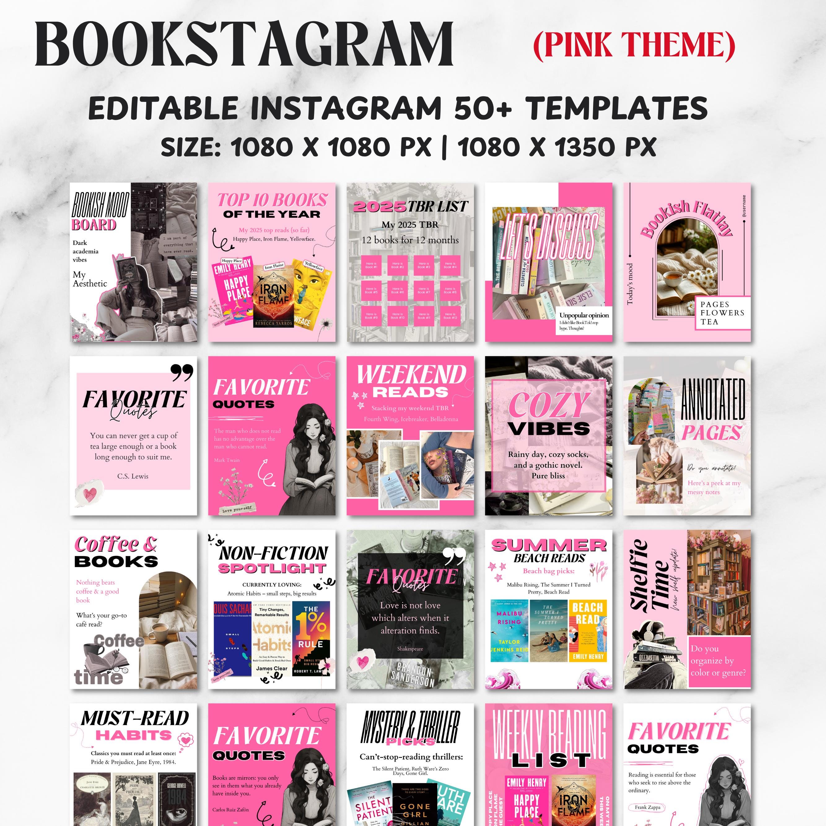 Bookstagram Template Instagram for Canva, Bookish Social Media Kit, Book Lover Social Media Post, Bookish Insta Reels ,Authors, Bloggers