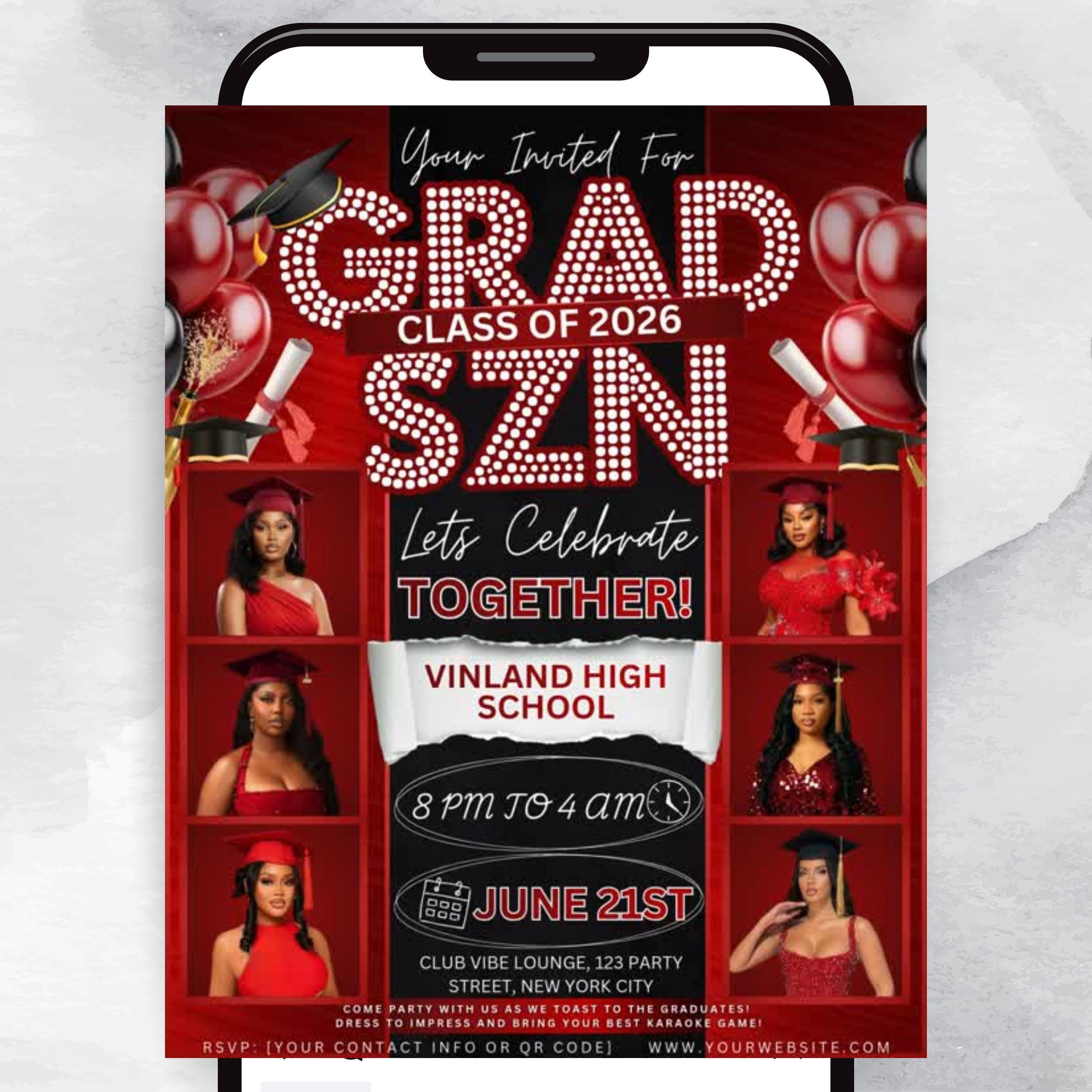 Class of 2026 Graduation Flyer, Editable Graduation Announcement Flyer, College High School Grad Celebration Party Canva Flyer