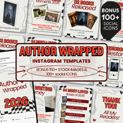 Bookstagram Monthly Wrap Up Template, Author Wrap Up Instagram poste, Book Marketing Canva Templates, Author Engagement, Romance Author Post