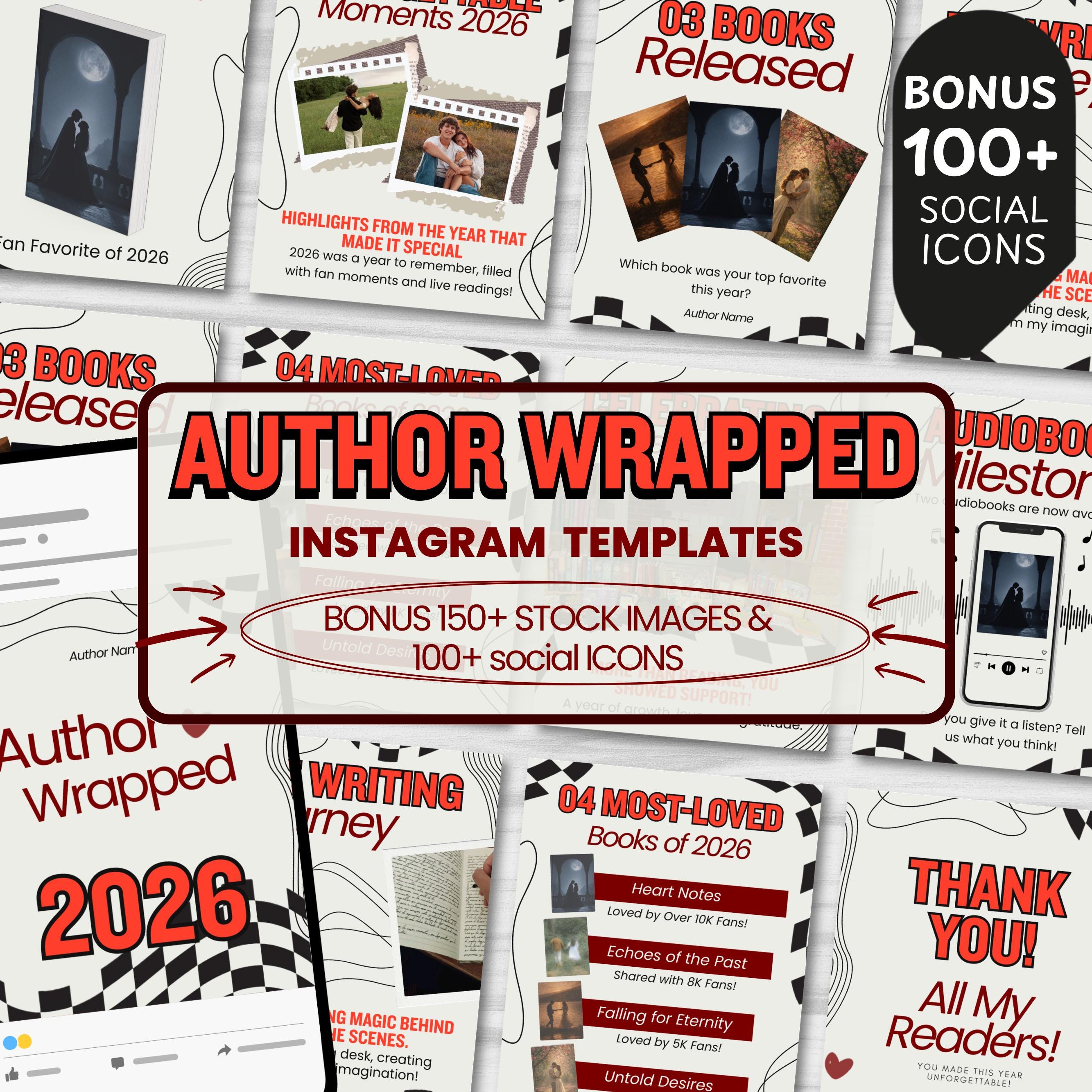 Bookstagram Monthly Wrap Up Template, Author Wrap Up Instagram poste, Book Marketing Canva Templates, Author Engagement, Romance Author Post