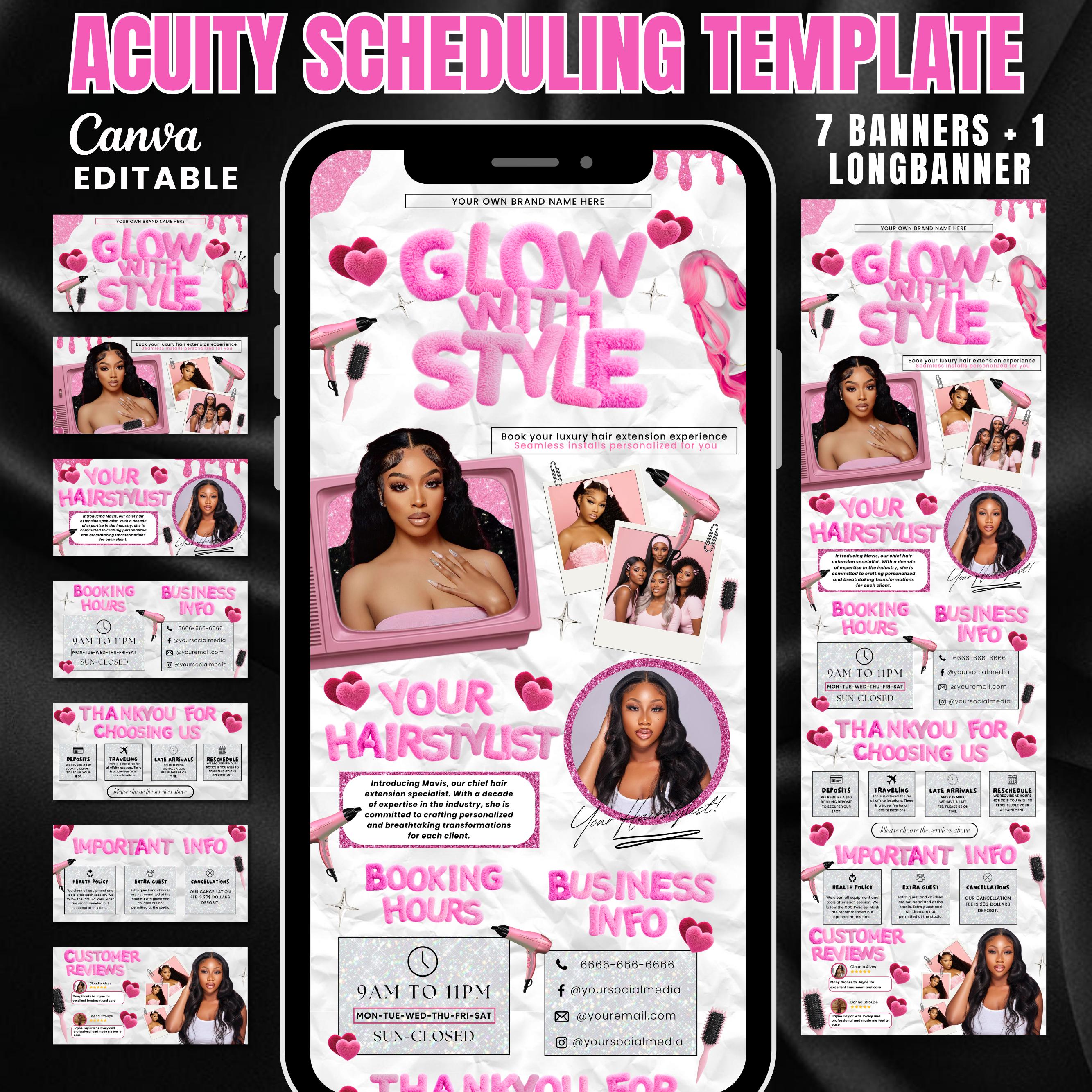 Pink and White Acuity Scheduling Template for Hair Stylists, Lash Techs and MUAs, Hairstylist Scheduling Website, DIY Booking Site Canva