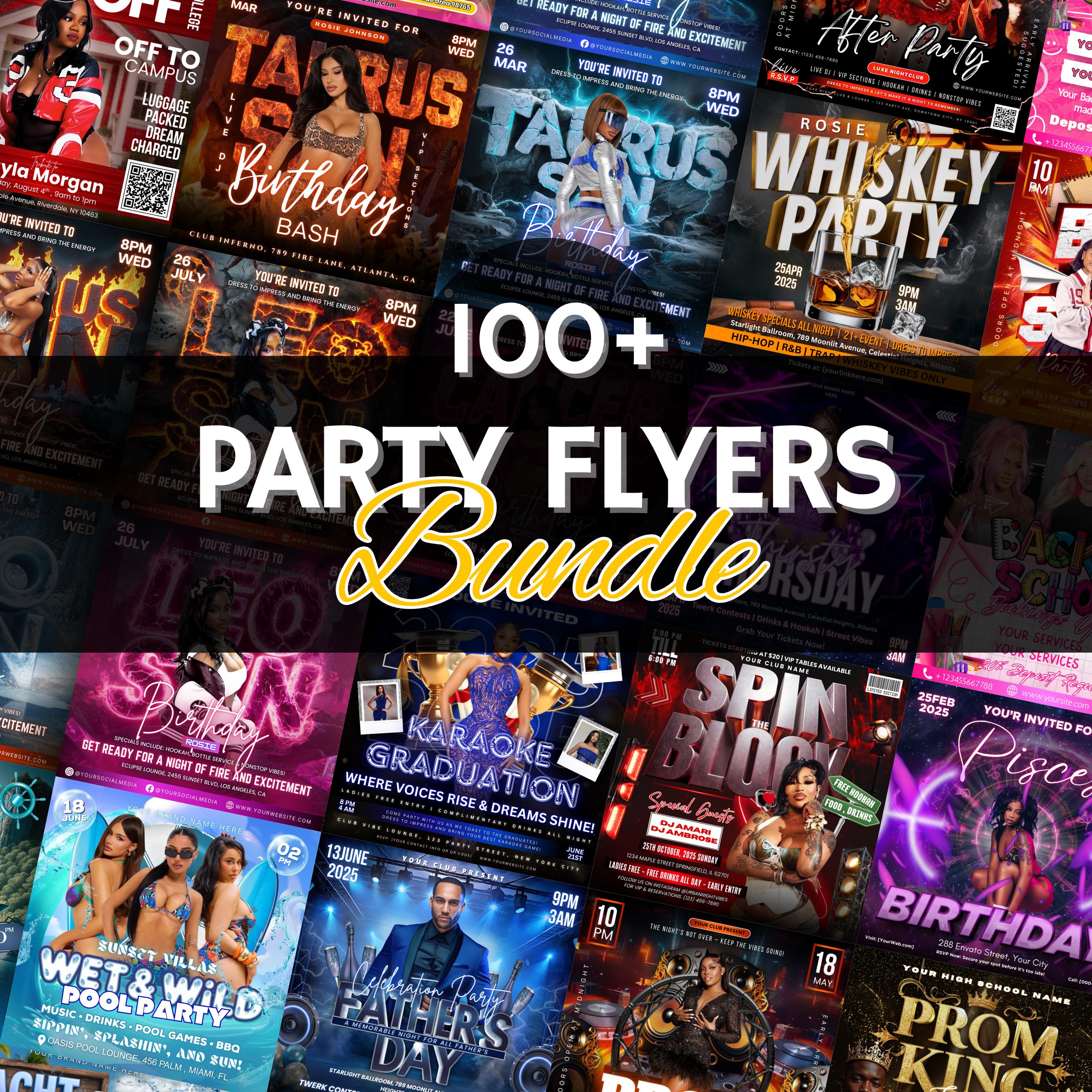 Party Flyers Bundle, Club Party Flyers, Night Club Flyers, Freaknik Party Flyer, Birthday Event Flyer Sunday Hangover Party Flyer Pool Party