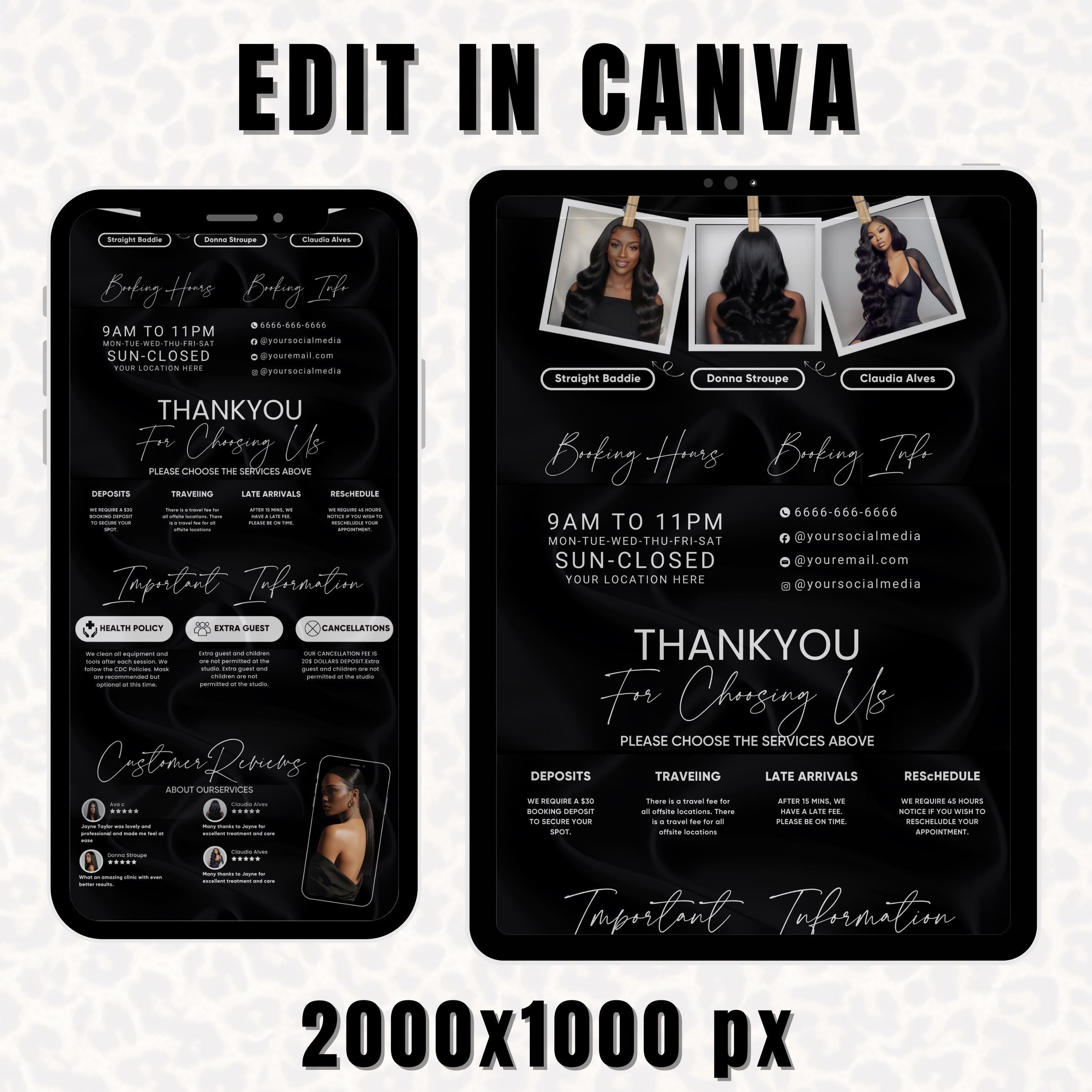 Dark Acuity Scheduling Template for Hair Stylists, Lash Techs and MUAs, Hairstylist Scheduling Website, DIY Booking Site Canva