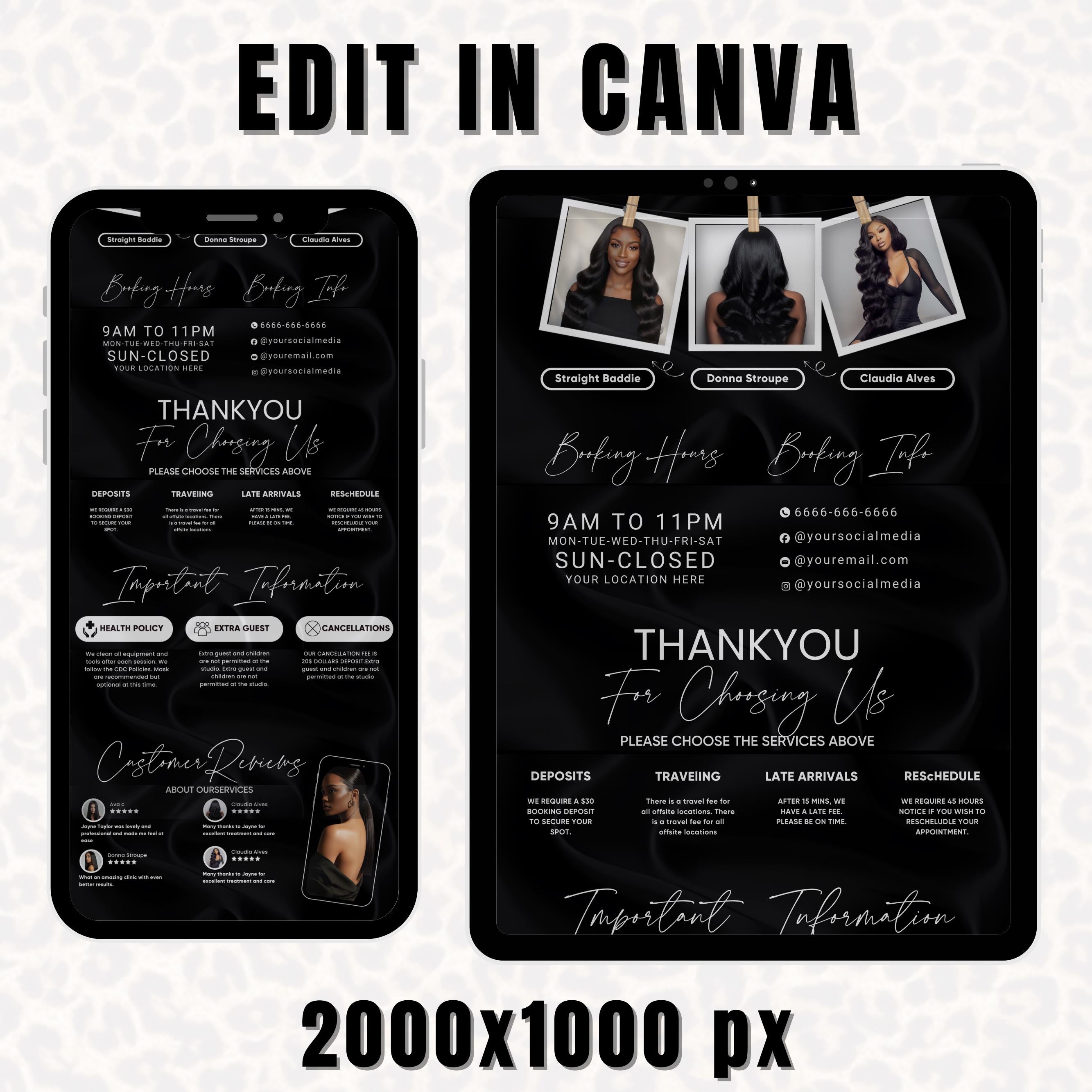 Dark Acuity Scheduling Template for Hair Stylists, Lash Techs and MUAs, Hairstylist Scheduling Website, DIY Booking Site Canva