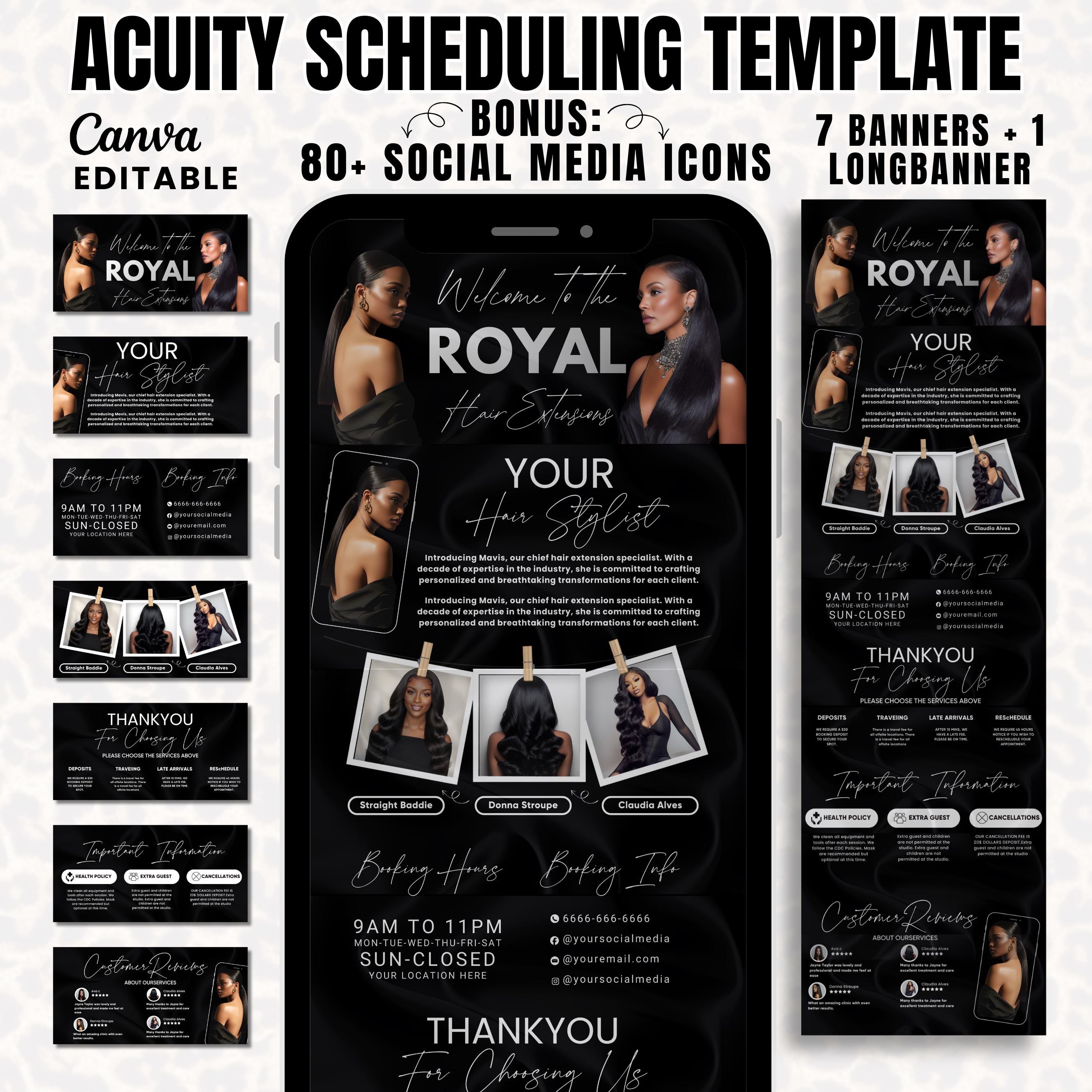 Dark Acuity Scheduling Template for Hair Stylists, Lash Techs and MUAs, Hairstylist Scheduling Website, DIY Booking Site Canva