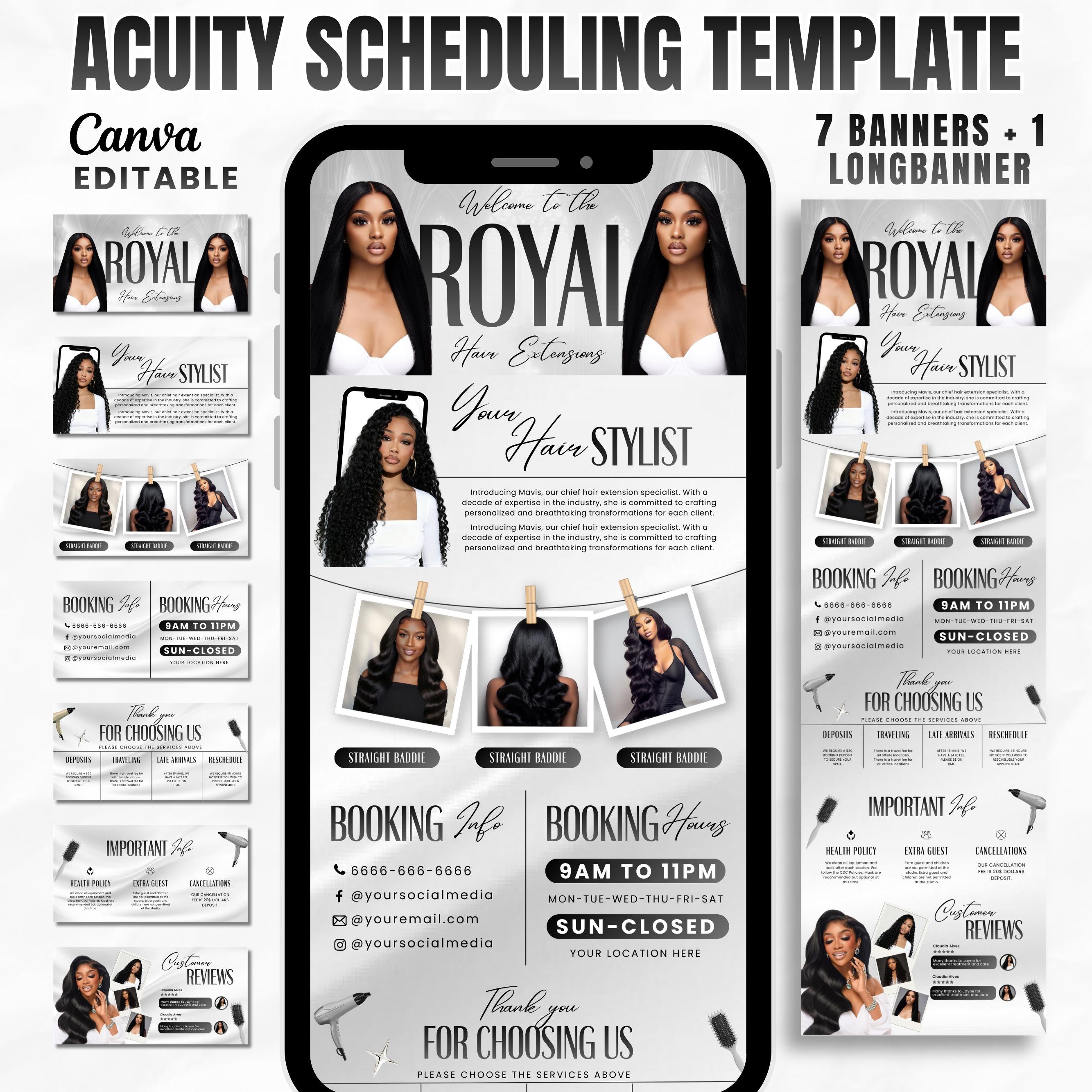 Acuity Scheduling Template For Hair Lash Nail Makeup Website Banners, Black & White Acuity Scheduling HairStylists MUA Booking CanvaTemplate