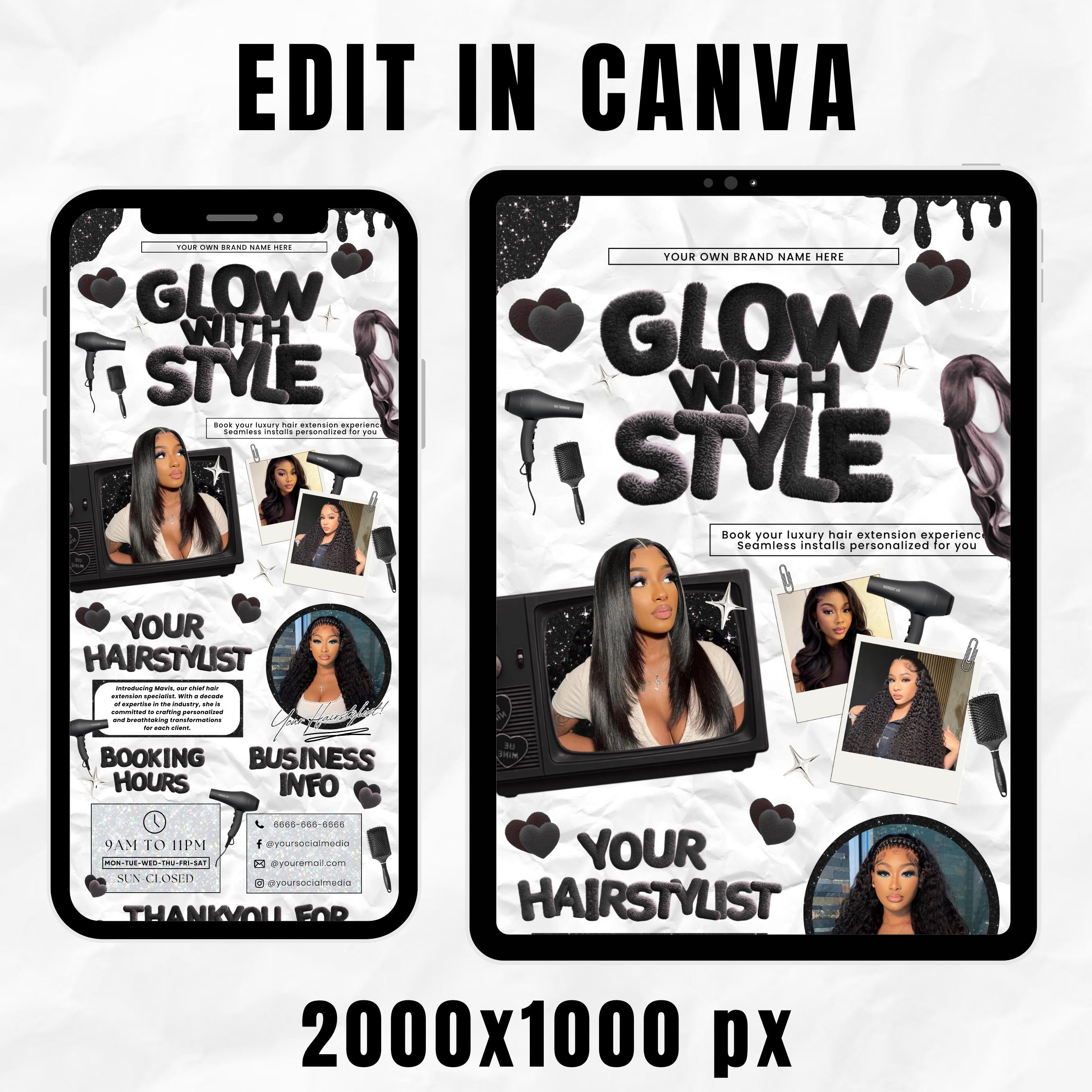 Black and White Acuity Scheduling Template for Hair Stylists, Lash Techs and MUAs, Hairstylist Scheduling Website, DIY Booking Site Canva