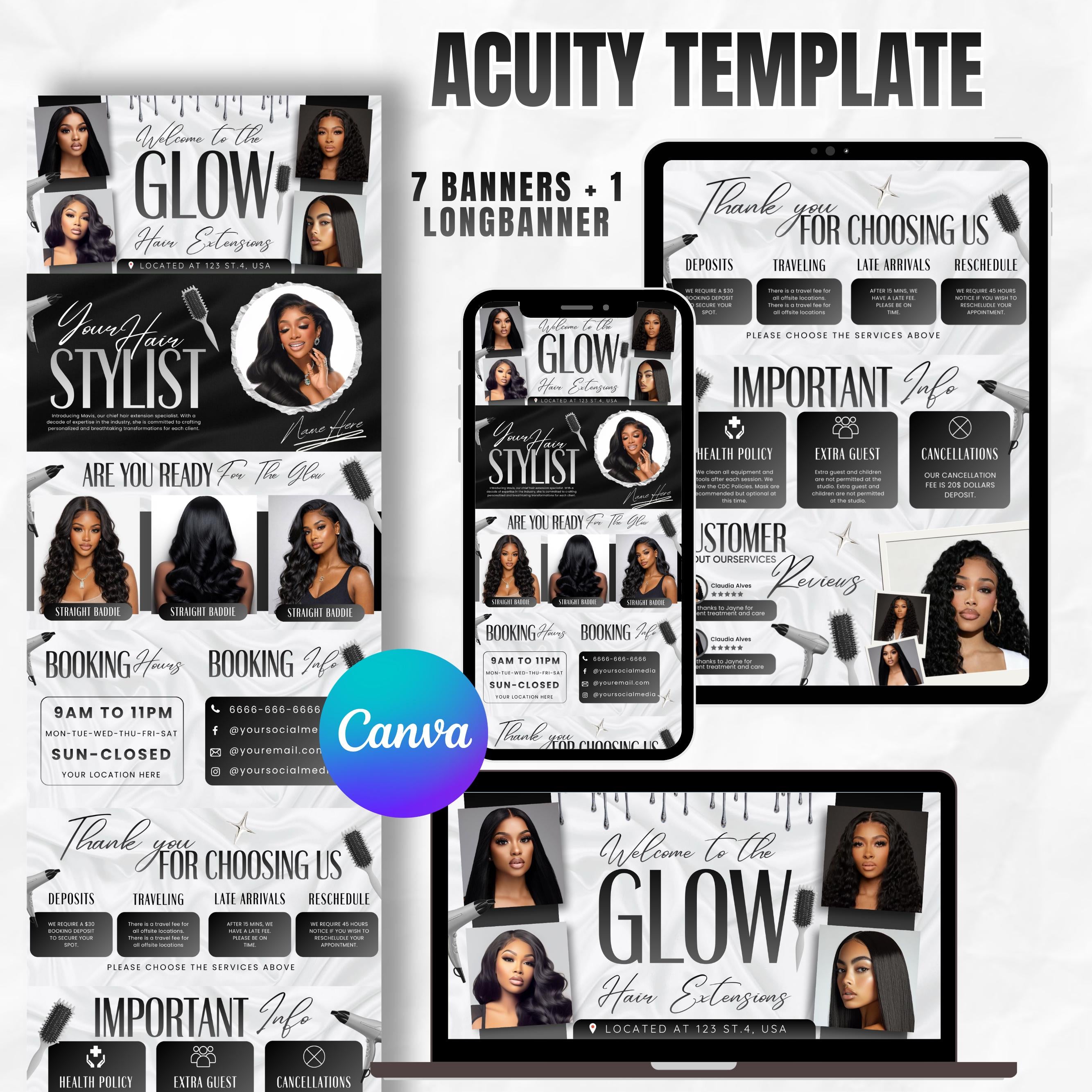 Creamy Acuity Scheduling Template for Hair Stylists, Lash Techs and MUAs, Hairstylist Scheduling Website, DIY Booking Site Canva