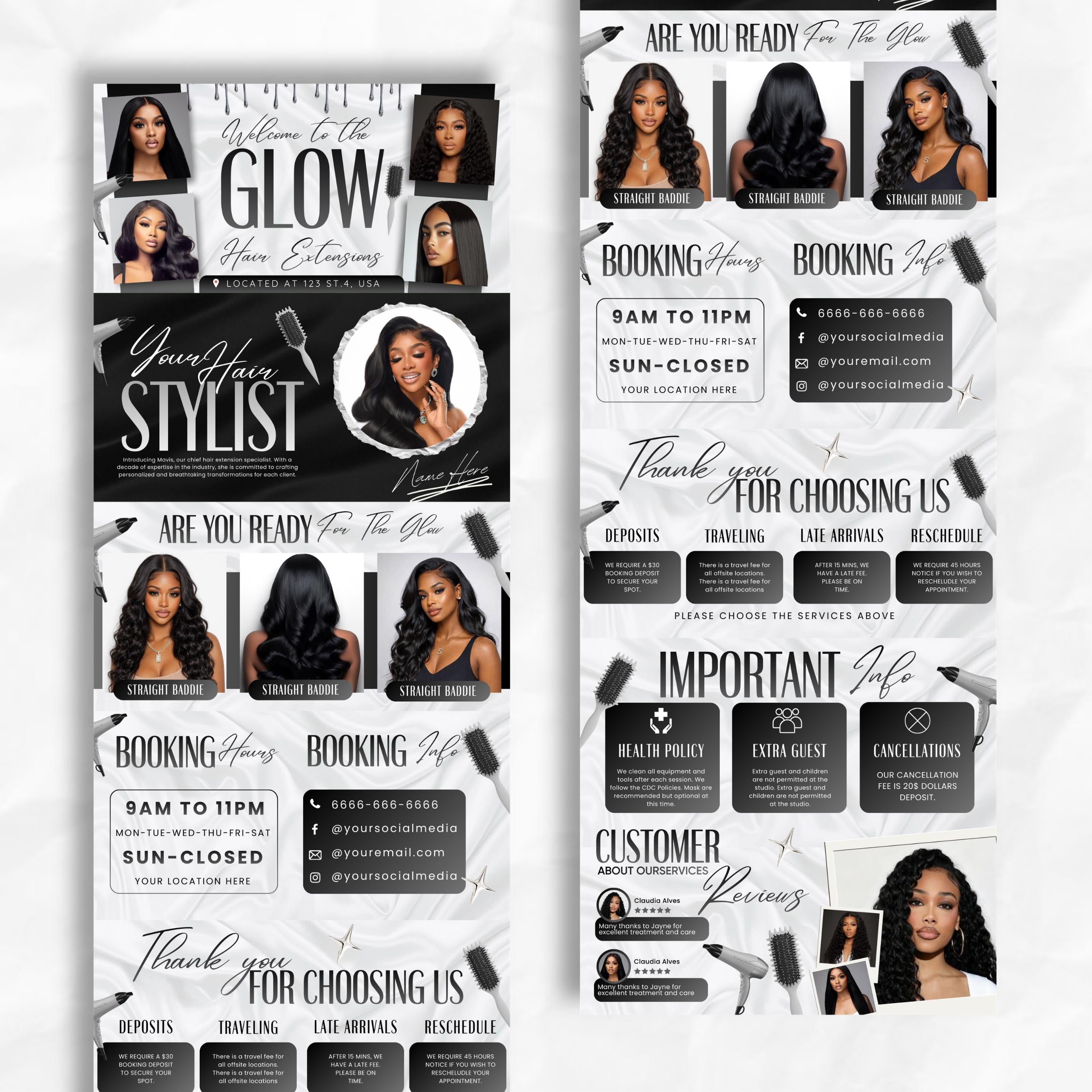 Black and Gray Acuity Scheduling Template for Hair Stylists, Lash Techs and MUAs, Hairstylist Scheduling Website, DIY Booking Site Canva