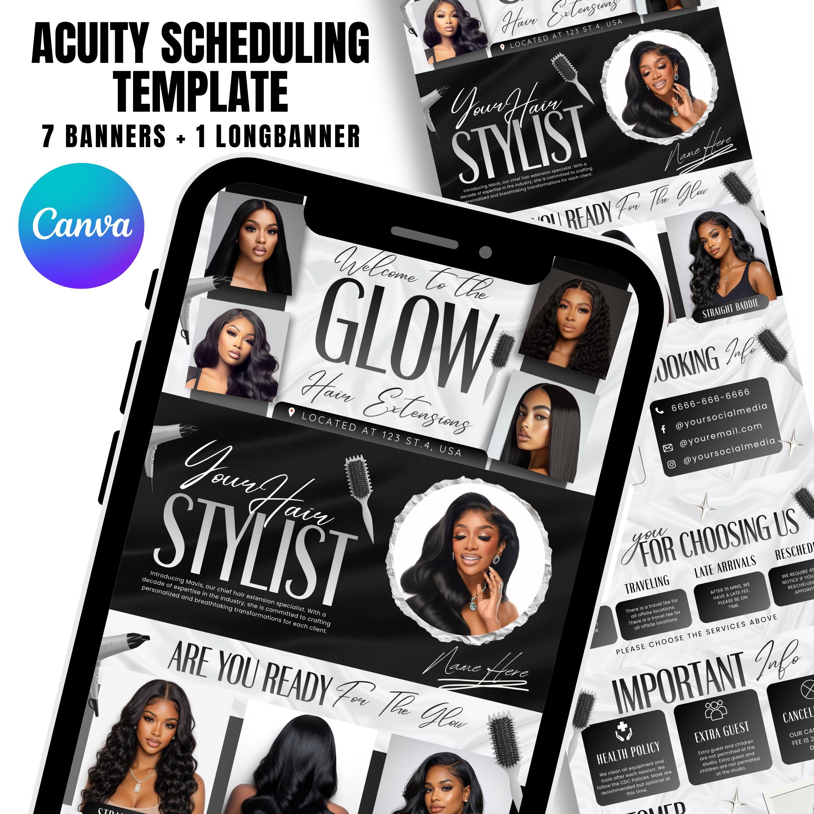 Black and Gray Acuity Scheduling Template for Hair Stylists, Lash Techs and MUAs, Hairstylist Scheduling Website, DIY Booking Site Canva