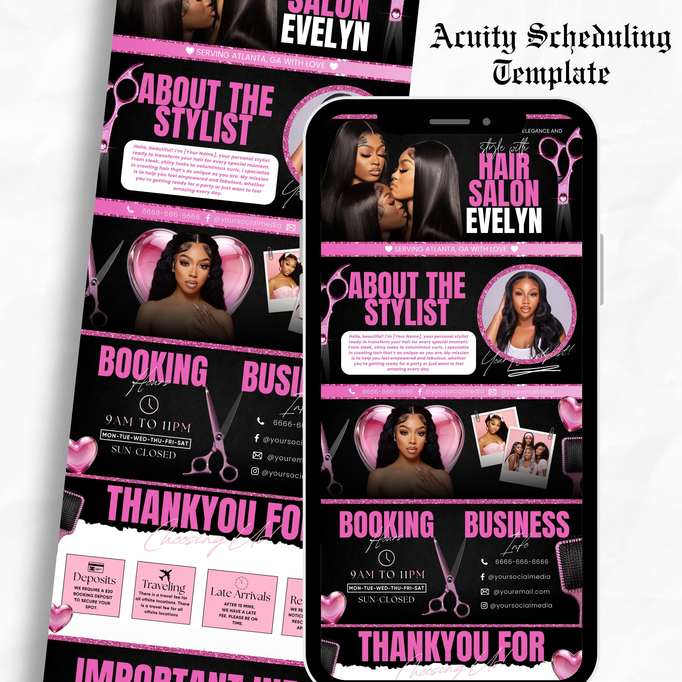 Black and Pink Acuity Scheduling Template for Hair Stylists, Lash Techs and MUAs, Hairstylist Scheduling Website, DIY Booking Site Canva