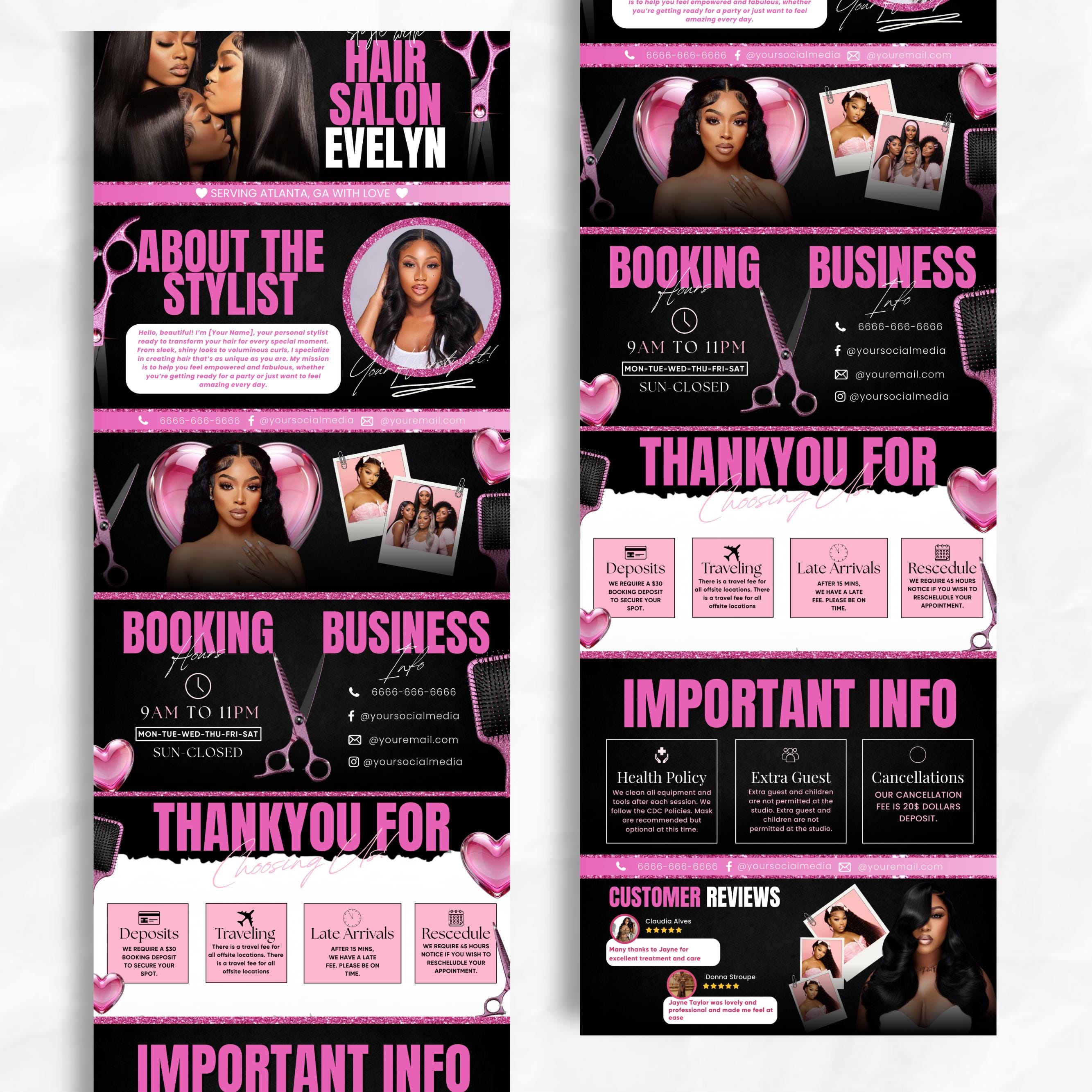 Black and Pink Acuity Scheduling Template for Hair Stylists, Lash Techs and MUAs, Hairstylist Scheduling Website, DIY Booking Site Canva