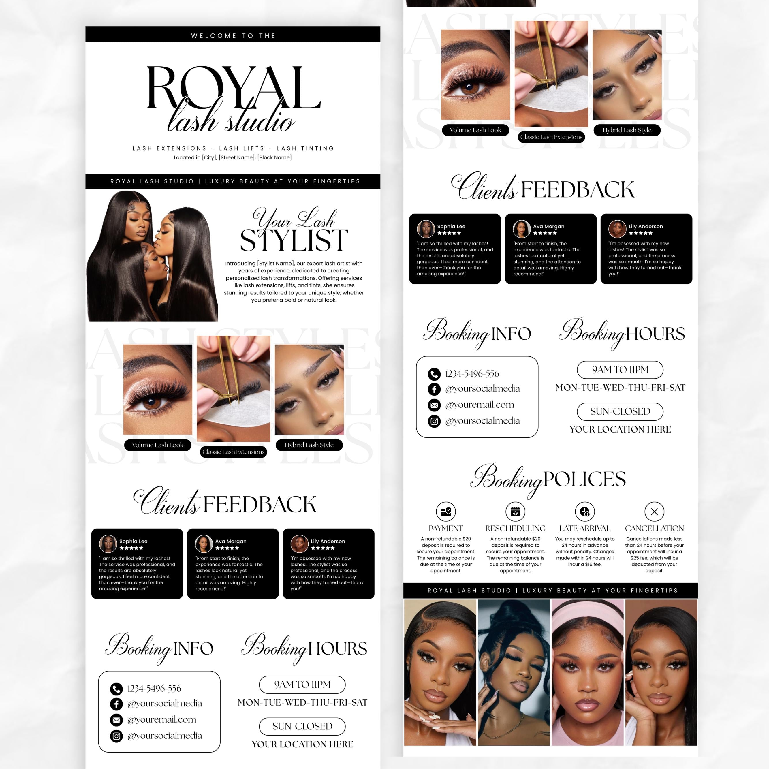 Minimalist Black and White Acuity Scheduling Template for Hair Stylists,Lash Techs & MUAs,Hairstylist Scheduling Website, Booking Site Canva