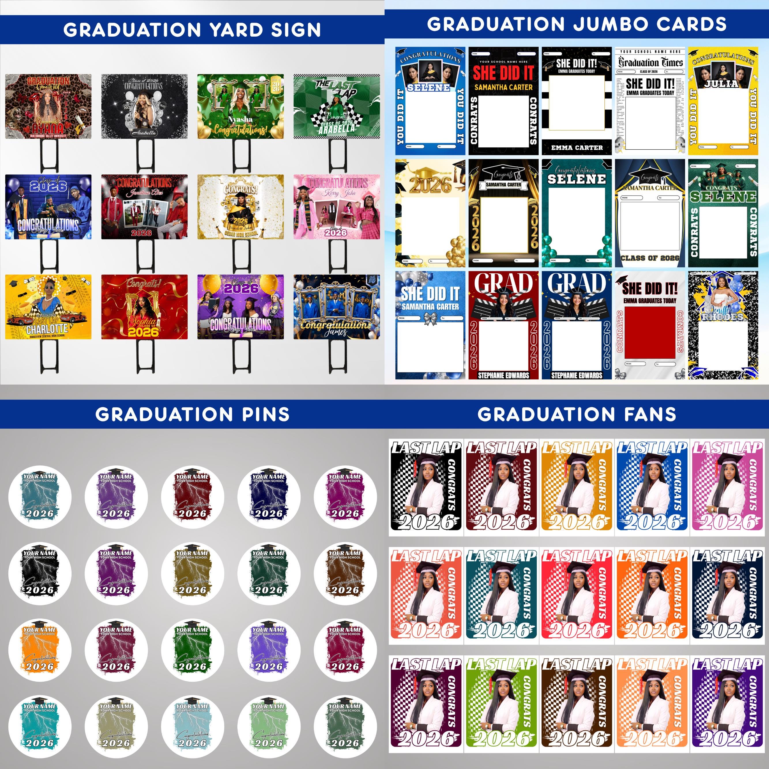 Graduation Mega Bundle Canva Templates,Class of 2026 Grad Party Bundle, Grad,Decor,Newspaper,Stole,Magazine,Paddle Fan,Banner,Tshirt Designs