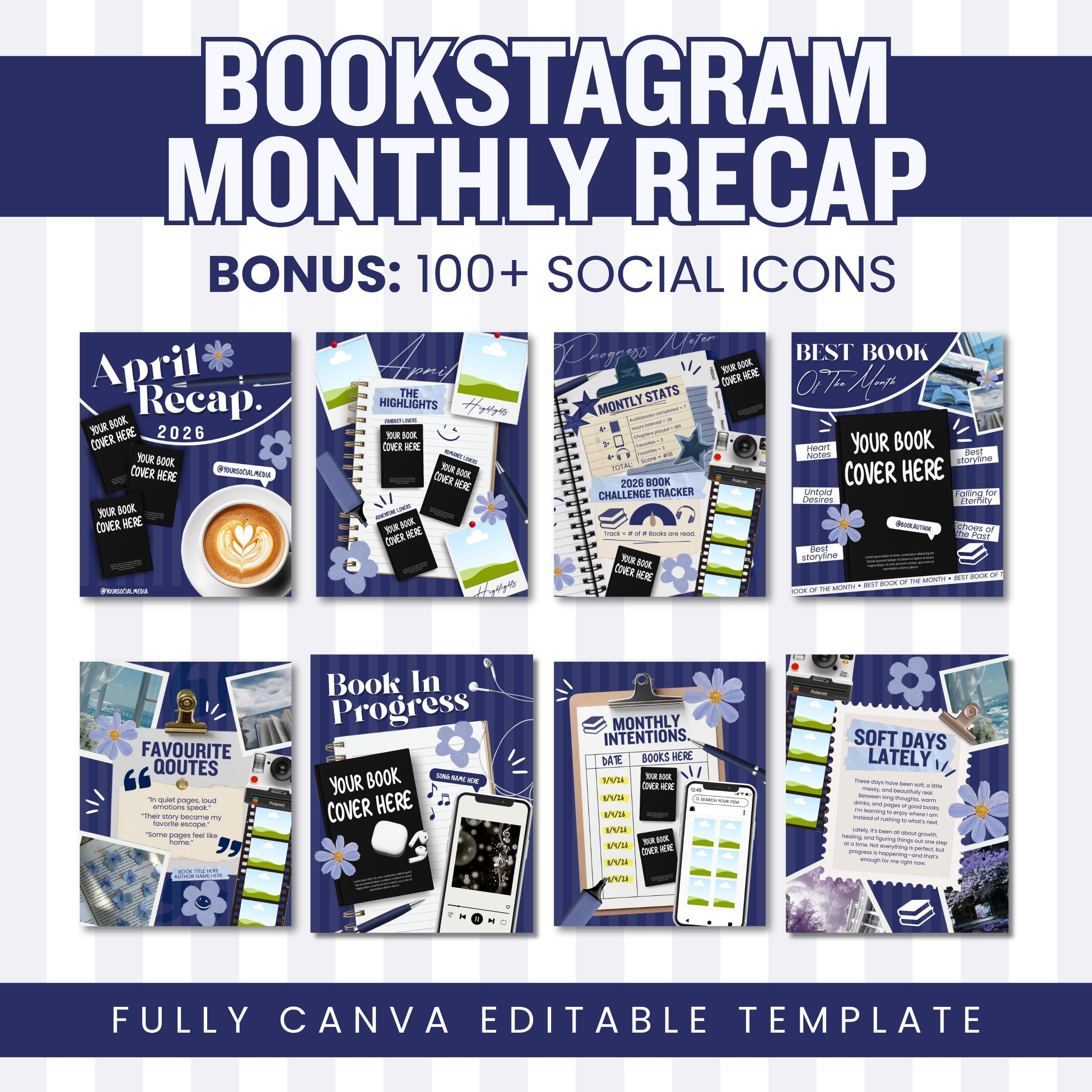 Bookstagram Monthly Reading Recap Templates, Book Review Instagram Posts, Cozy Post for Book Lovers, Authors & Bloggers Social Media Content