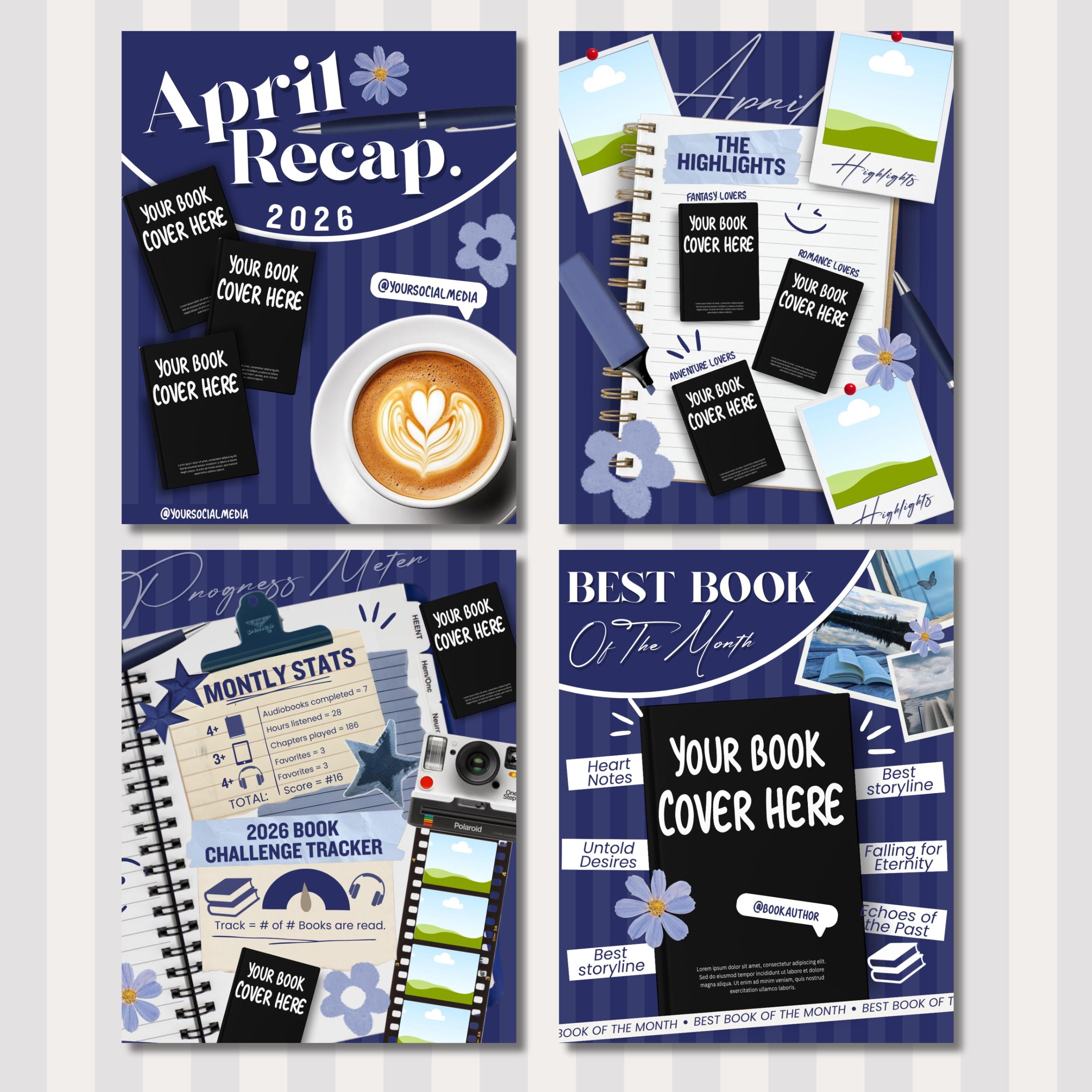 Bookstagram Monthly Reading Recap Templates, Book Review Instagram Posts, Cozy Post for Book Lovers, Authors & Bloggers Social Media Content