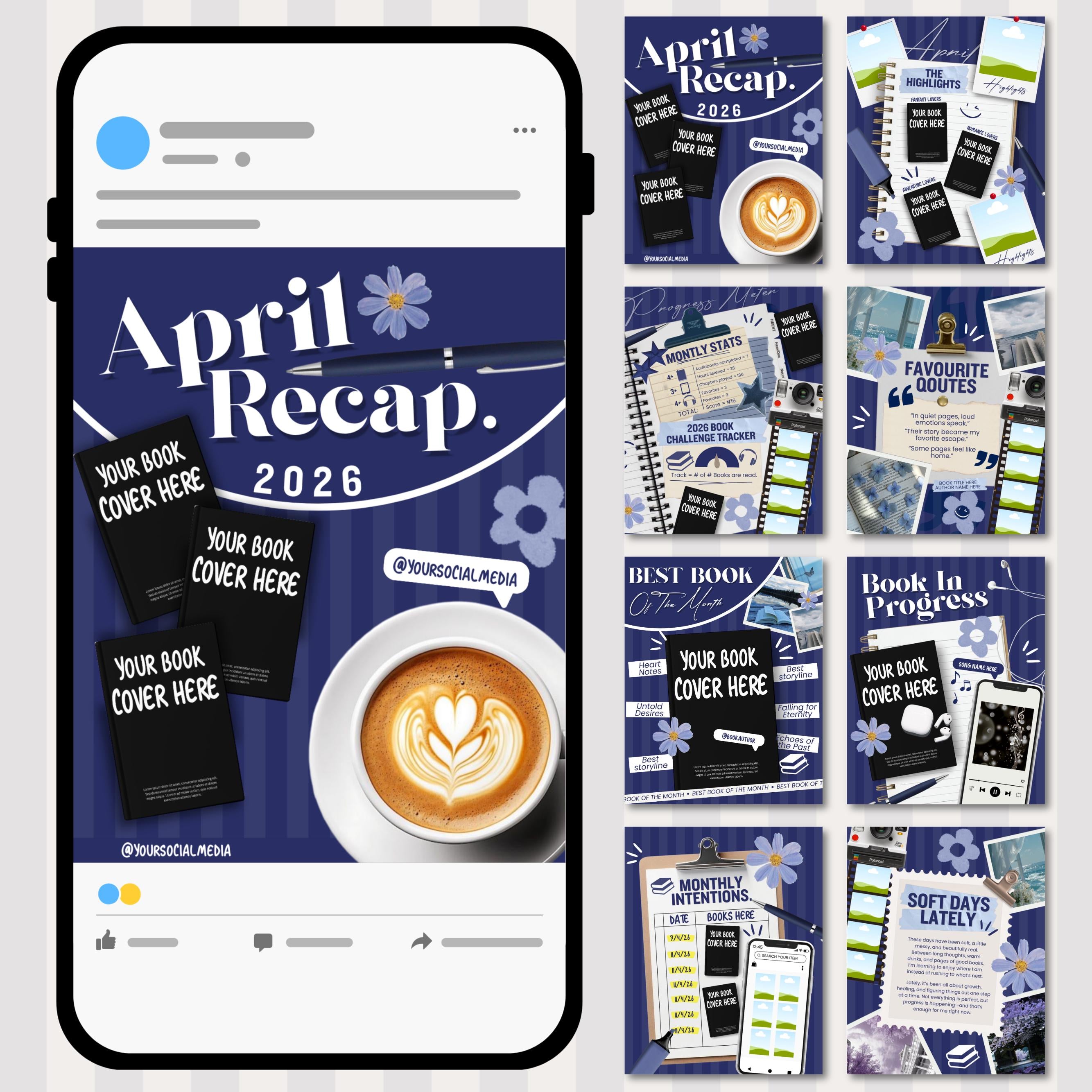 Bookstagram Monthly Reading Recap Templates, Book Review Instagram Posts, Cozy Post for Book Lovers, Authors & Bloggers Social Media Content