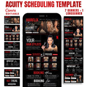 Black and Red Hairflix Acuity Scheduling Template for Hair Stylists, Lash Techs and MUAs, Hairstylist Scheduling Website, DIY Booking Site