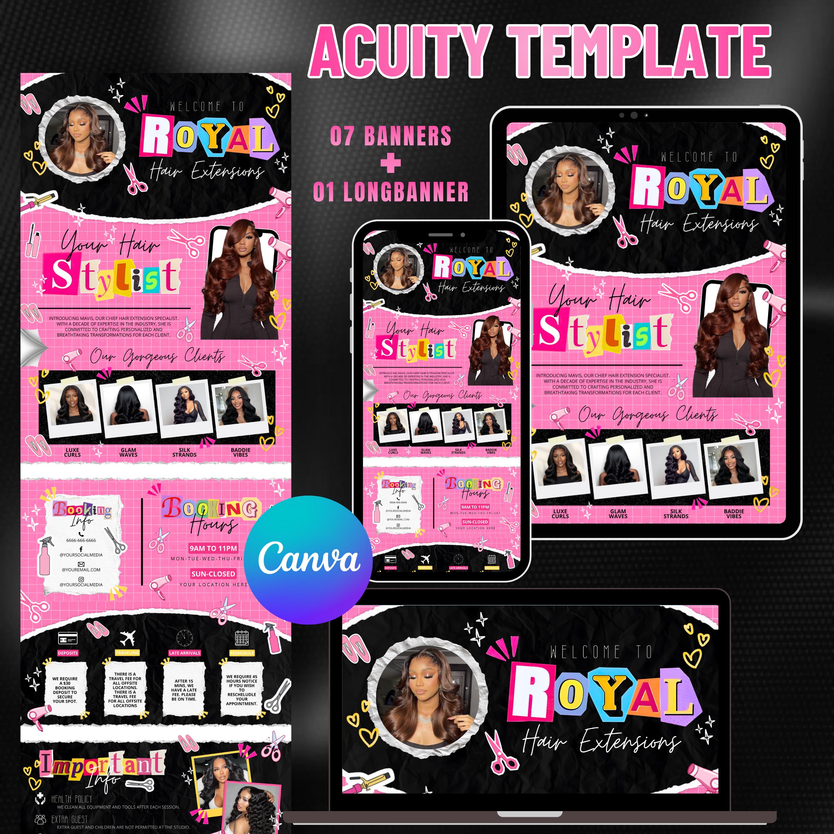 Black and Pink Scrapbook Themed Acuity Scheduling Template for Hair Stylists,LashTechs and MUAs, Hairstylist Website, DIY Booking Site Canva