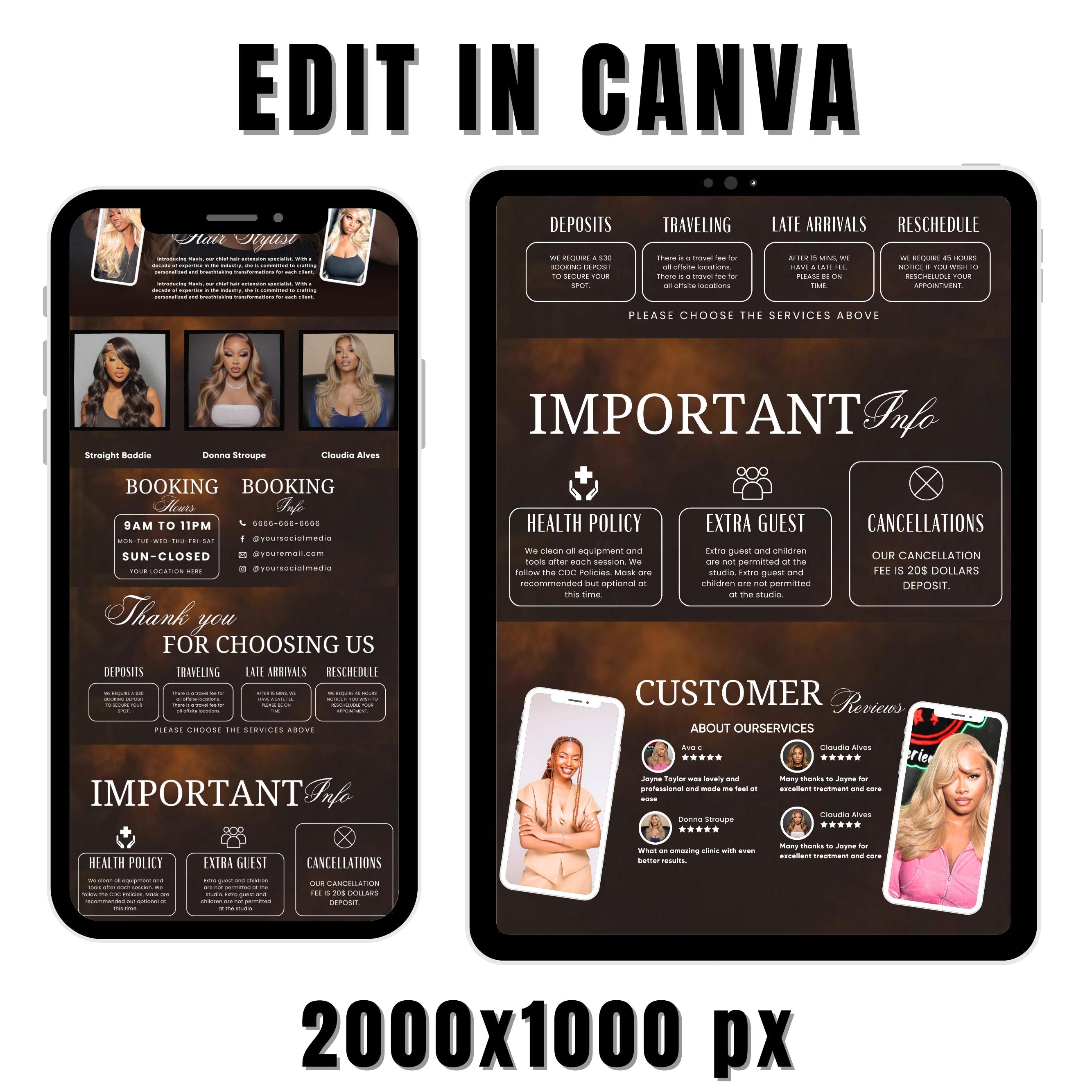 Brown Acuity Scheduling Template for Hair Stylists, Lash Techs and MUAs, Hairstylist Scheduling Website, DIY Booking Site Canva